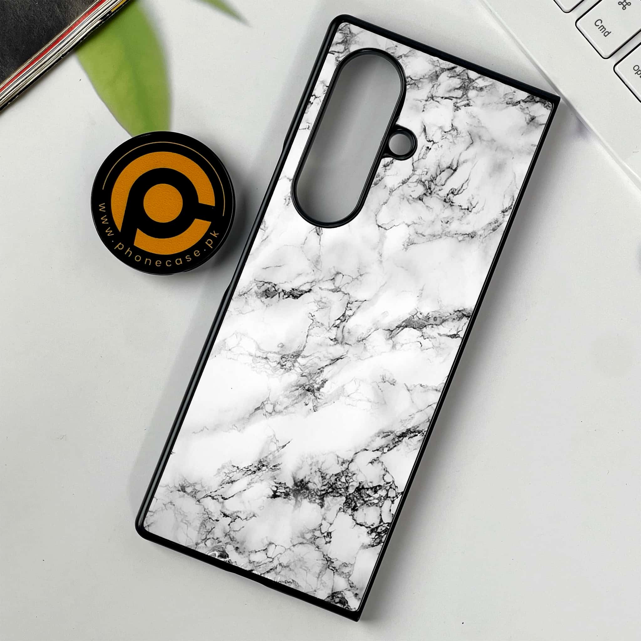 Samsung Galaxy Z Fold 7 - White Marble series - Premium Metal Printed soft Bumper shock Proof Case