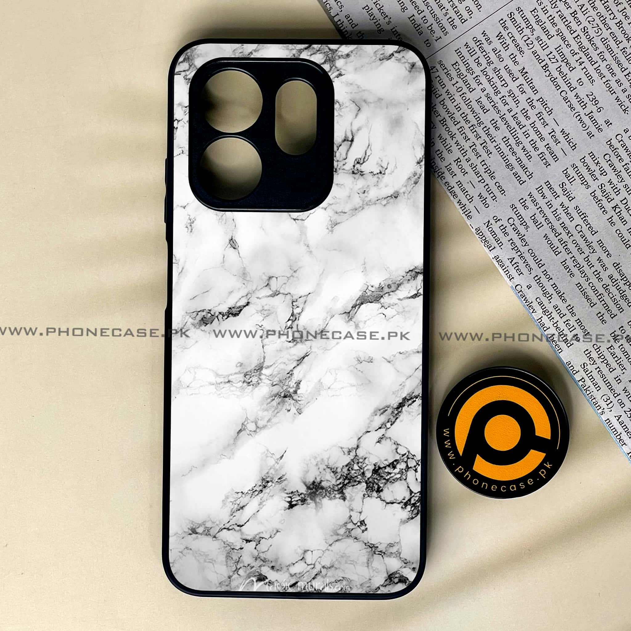 Infinix Hot 50i -   White Marble series - Premium Printed Glass soft Bumper shock Proof Case