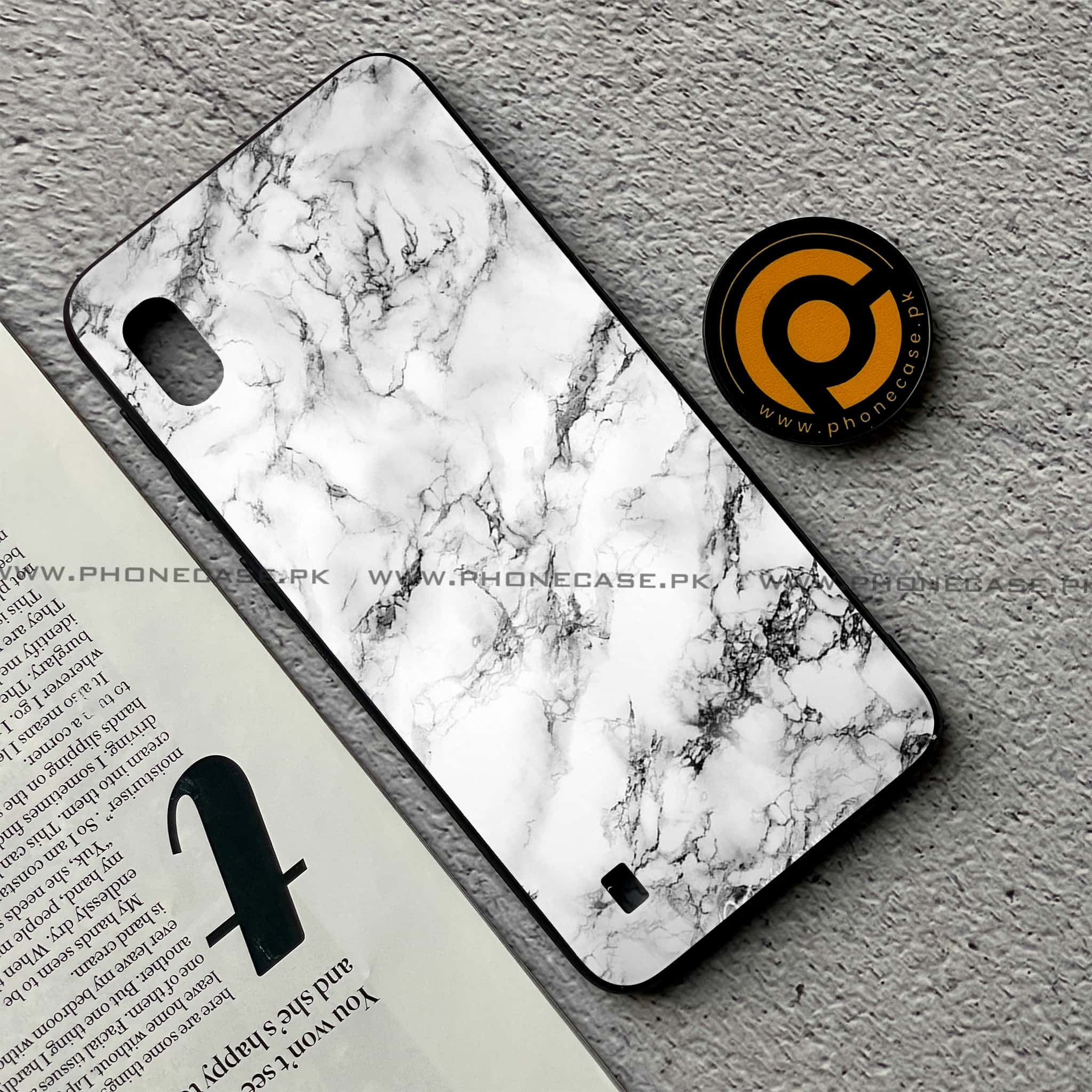 Samsung Galaxy A10 - White Marble Series - Premium Printed Glass soft Bumper shock Proof Case