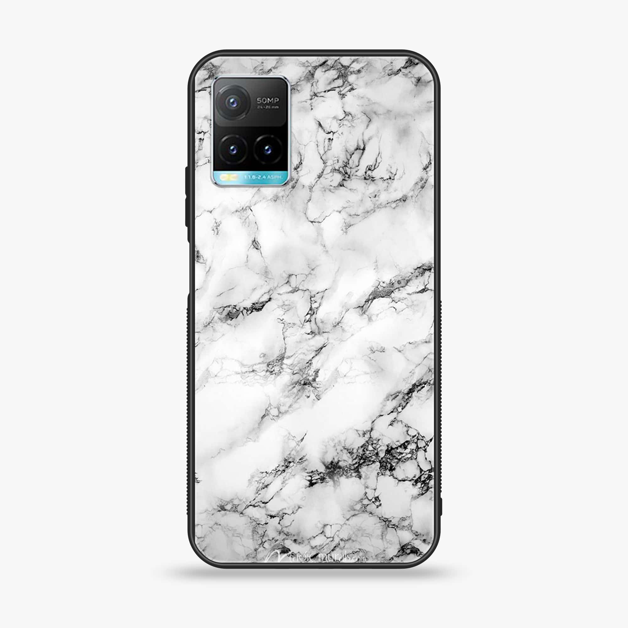 Vivo Y33T White Marble Series  Premium Printed Glass soft Bumper shock Proof Case