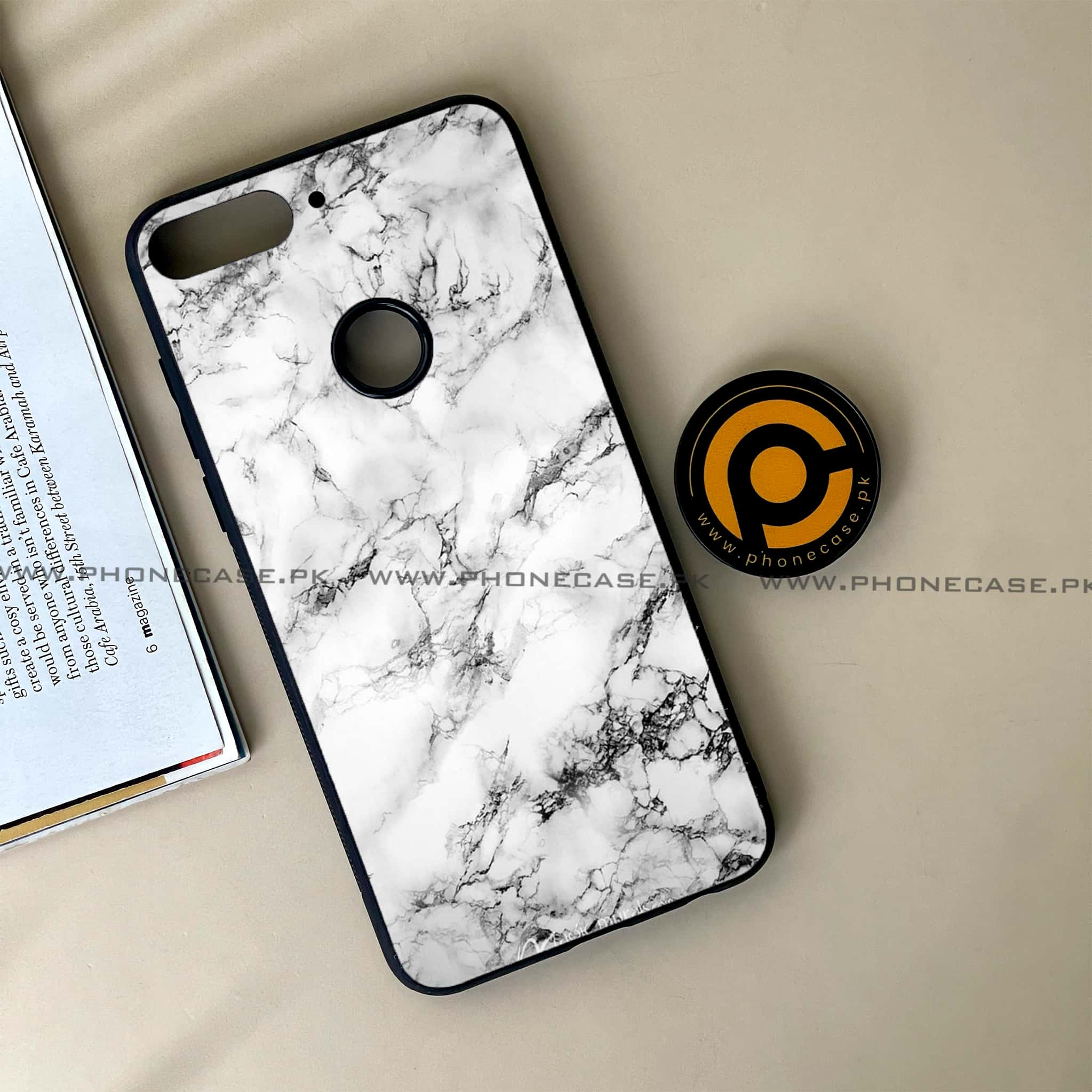 Huawei Y7 Prime (2018) - White Marble Series - Premium Printed Glass soft Bumper shock Proof Case