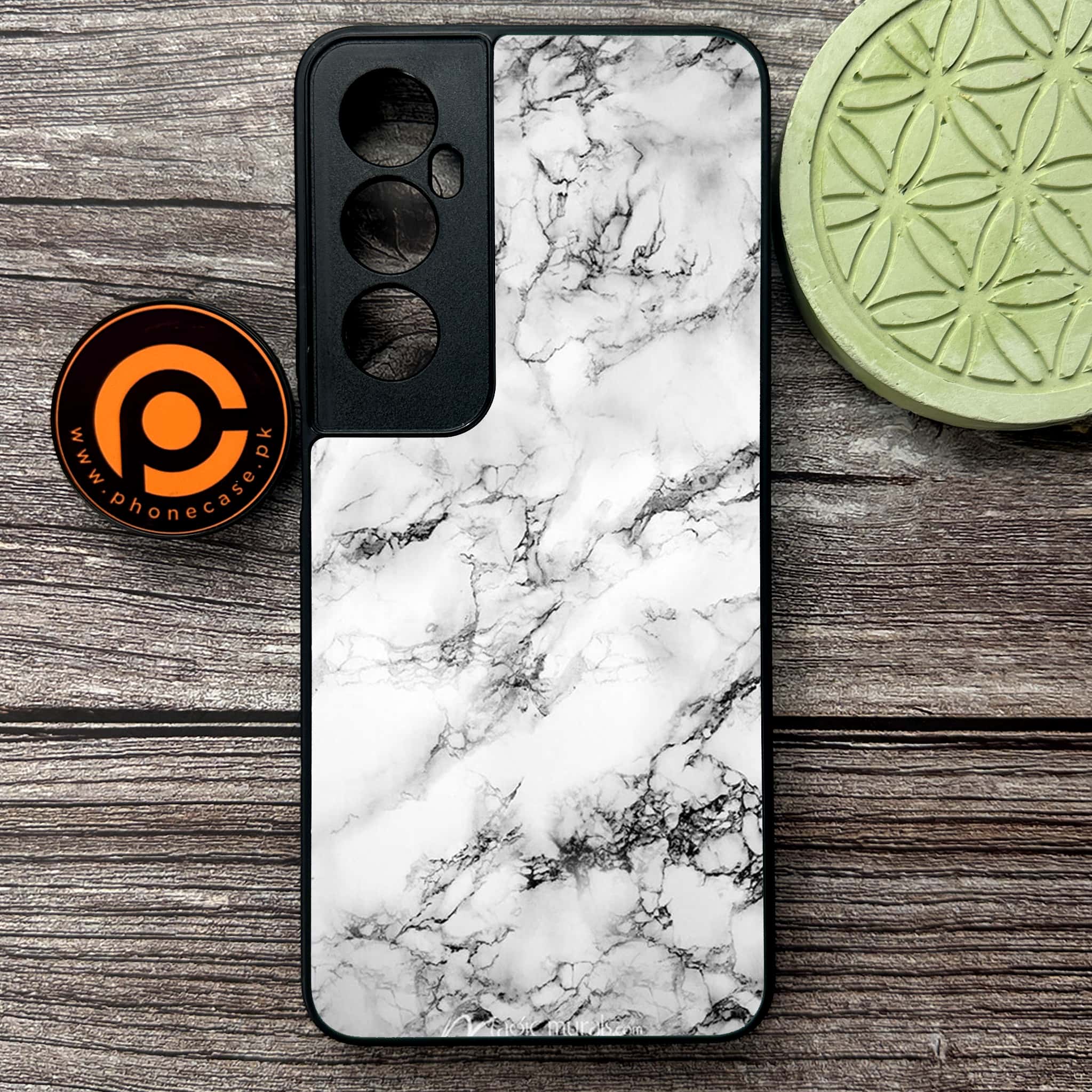 Realme C65  - White Marble Series - Premium Metal Printed soft Bumper shock Proof Case