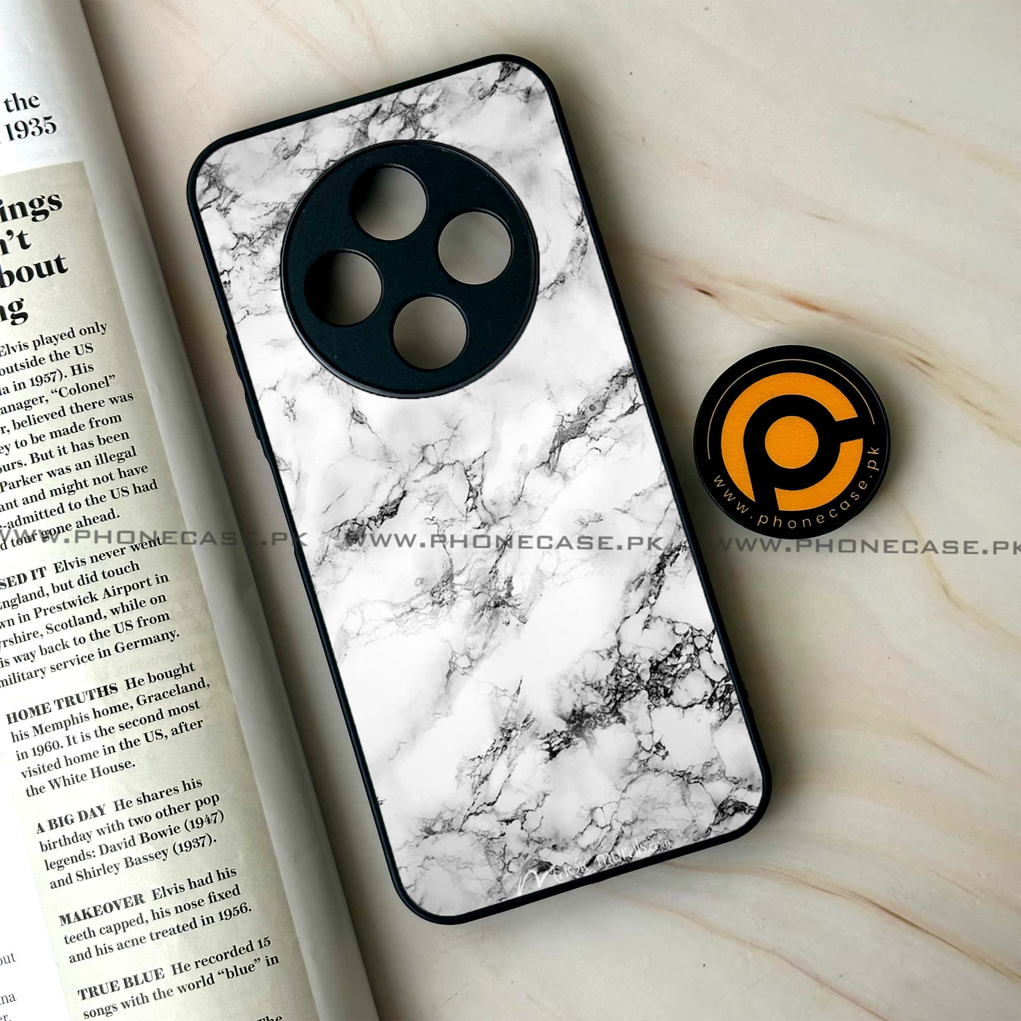 Oppo F27 Pro - White Marble series - Premium Metal Printed soft Bumper Shock Proof Case