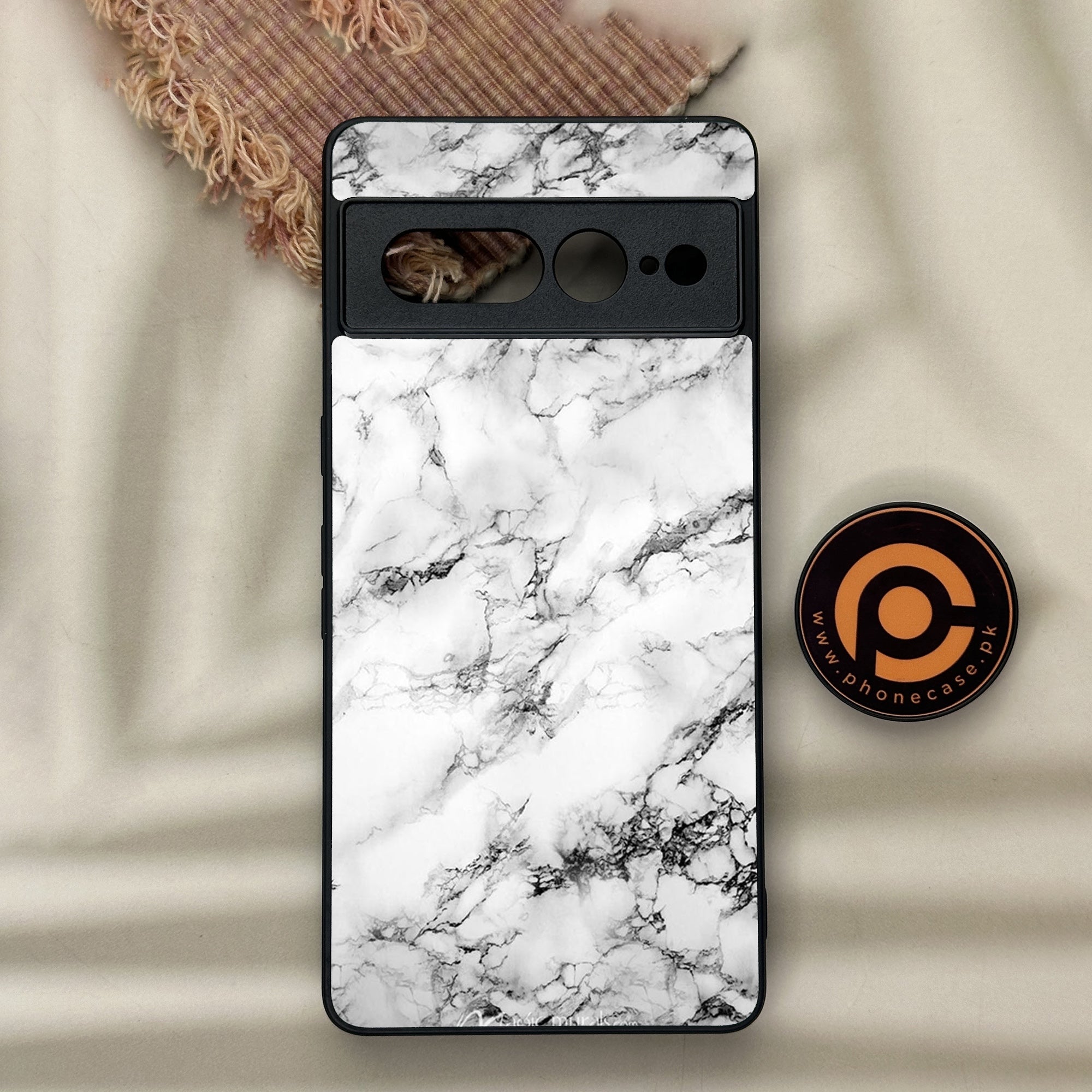 Google Pixel 7 Pro - White Marble Series - Premium Metal Printed soft Bumper Shock Proof Case