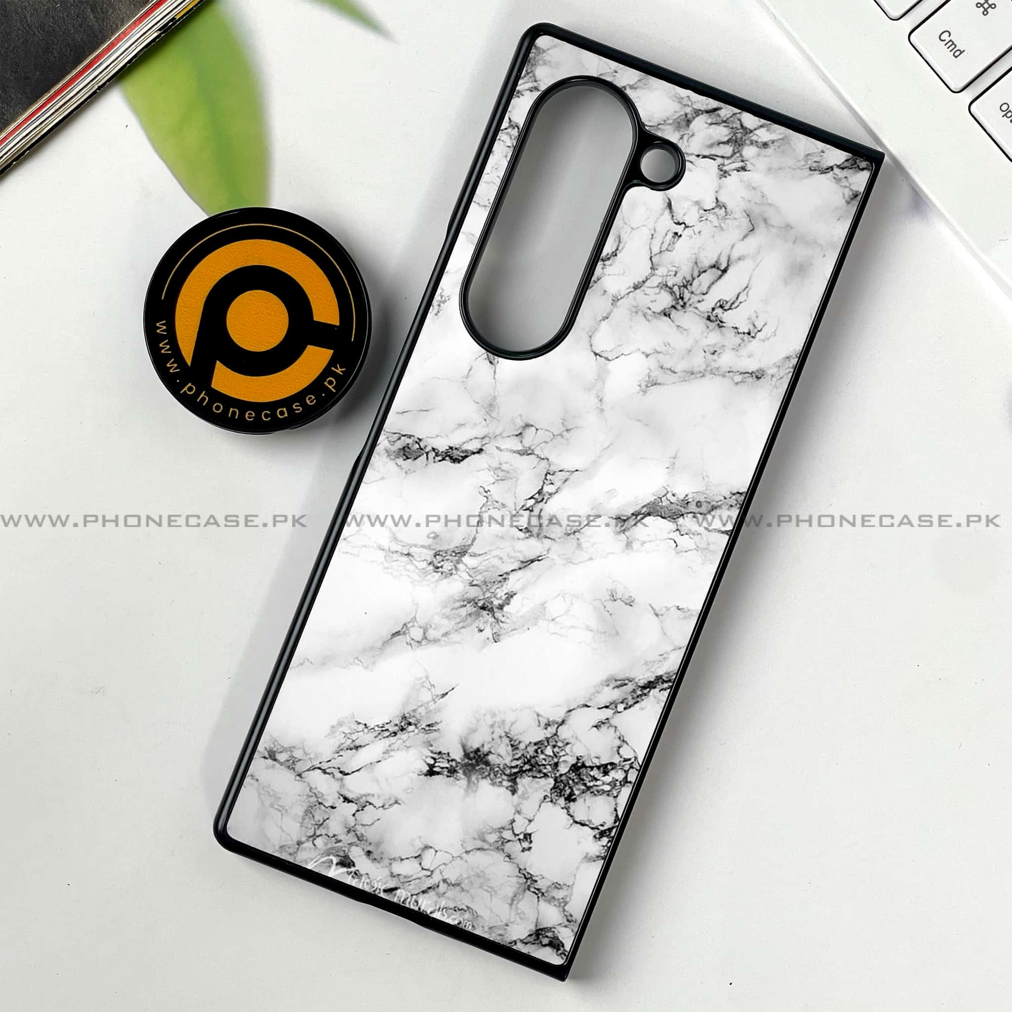 Samsung Galaxy Z Fold 6 - White Marble series - Premium Printed Metal soft Bumper shock Proof Case