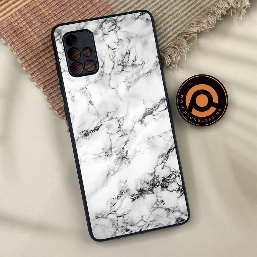 Samsung Galaxy A71 - White Marble Series - Premium Metal Printed soft Bumper shock Proof Case