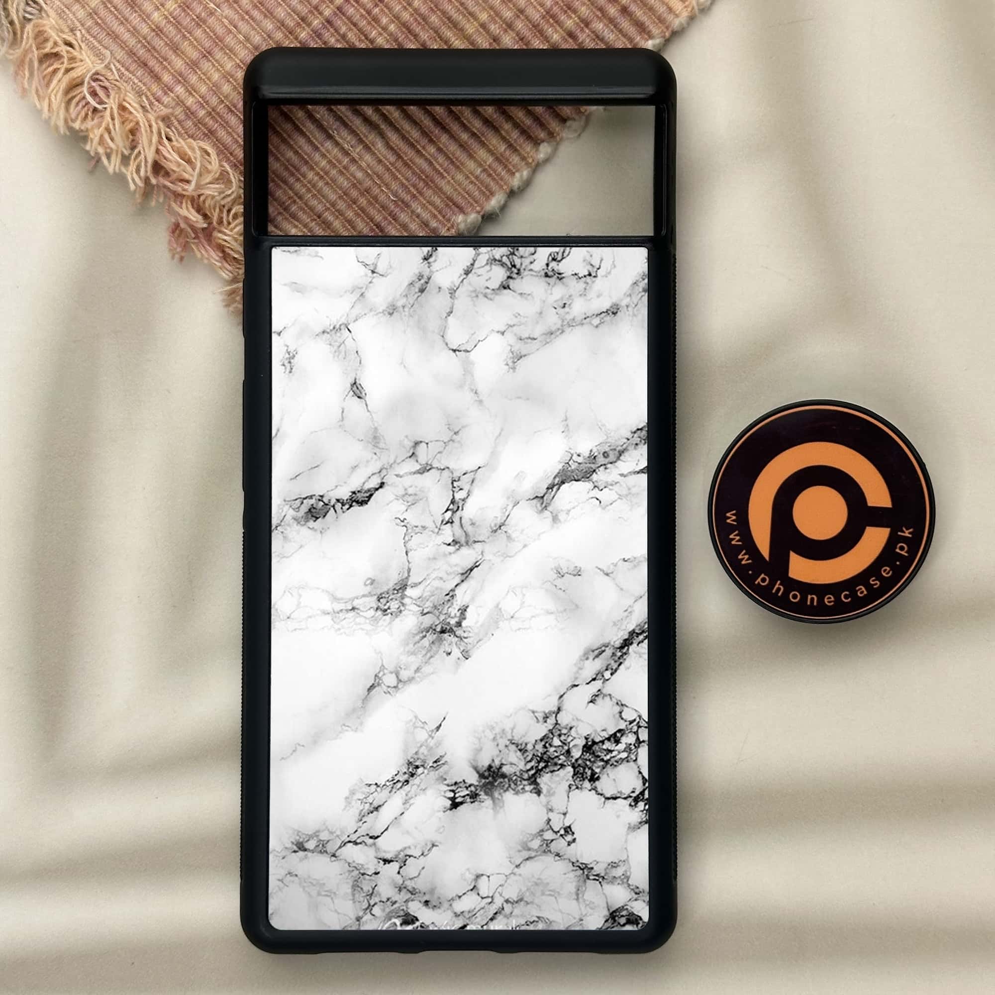 Google Pixel 6 - White Marble Series - Premium Metal Printed soft Bumper Shock Proof Case