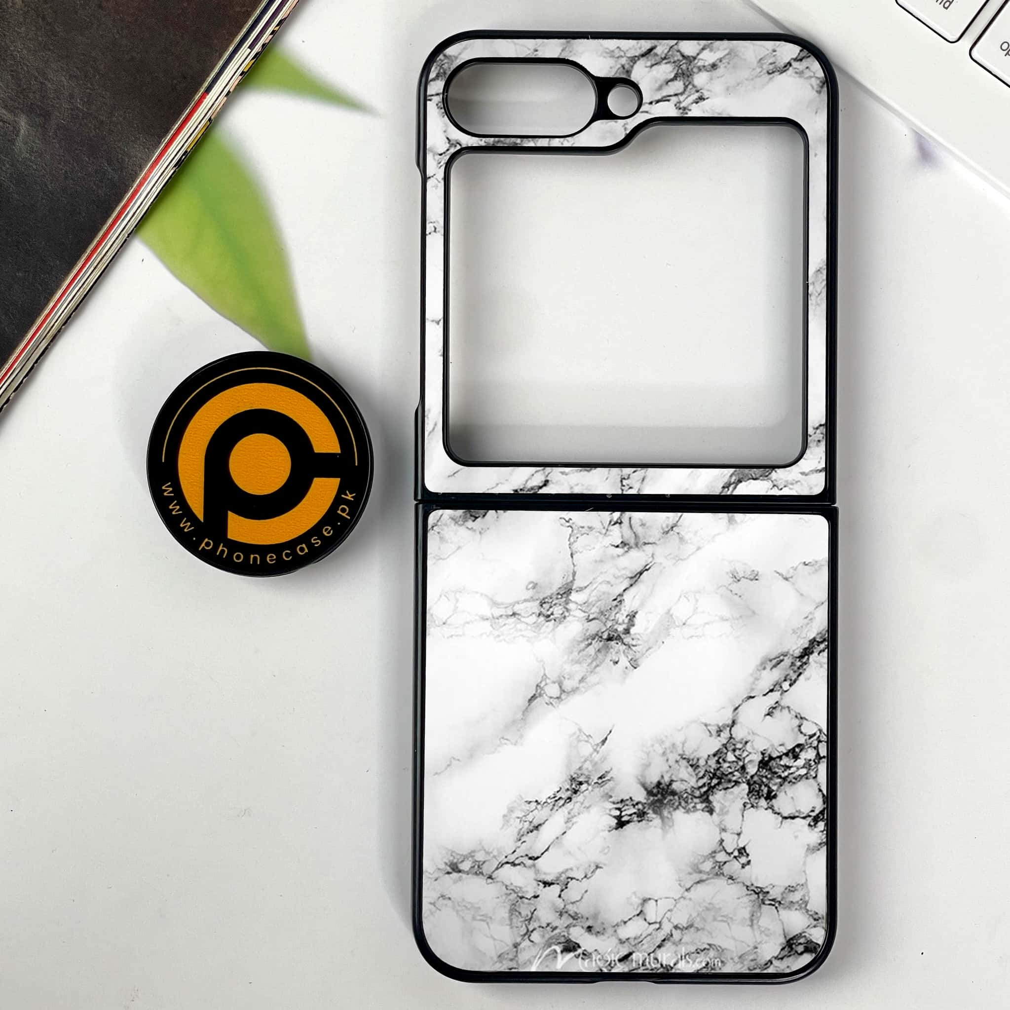 Galaxy Z Flip 6 - White Marble series - Premium Printed Glass soft Bumper shock Proof Case