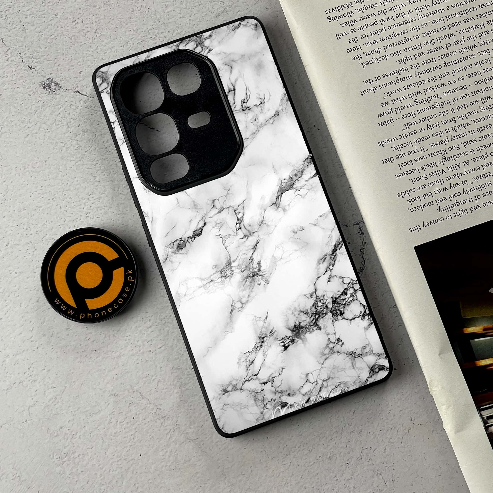 Infinix Note 50 - White Marble Series - Premium Metal Printed Soft Bumper Shockproof Case