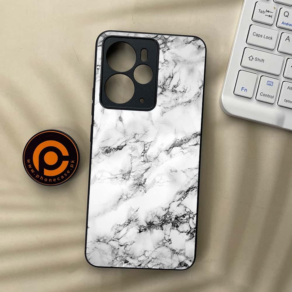 Realme 14T 5G - White Marble series - Premium Metal Printed soft Bumper Shock Proof Case