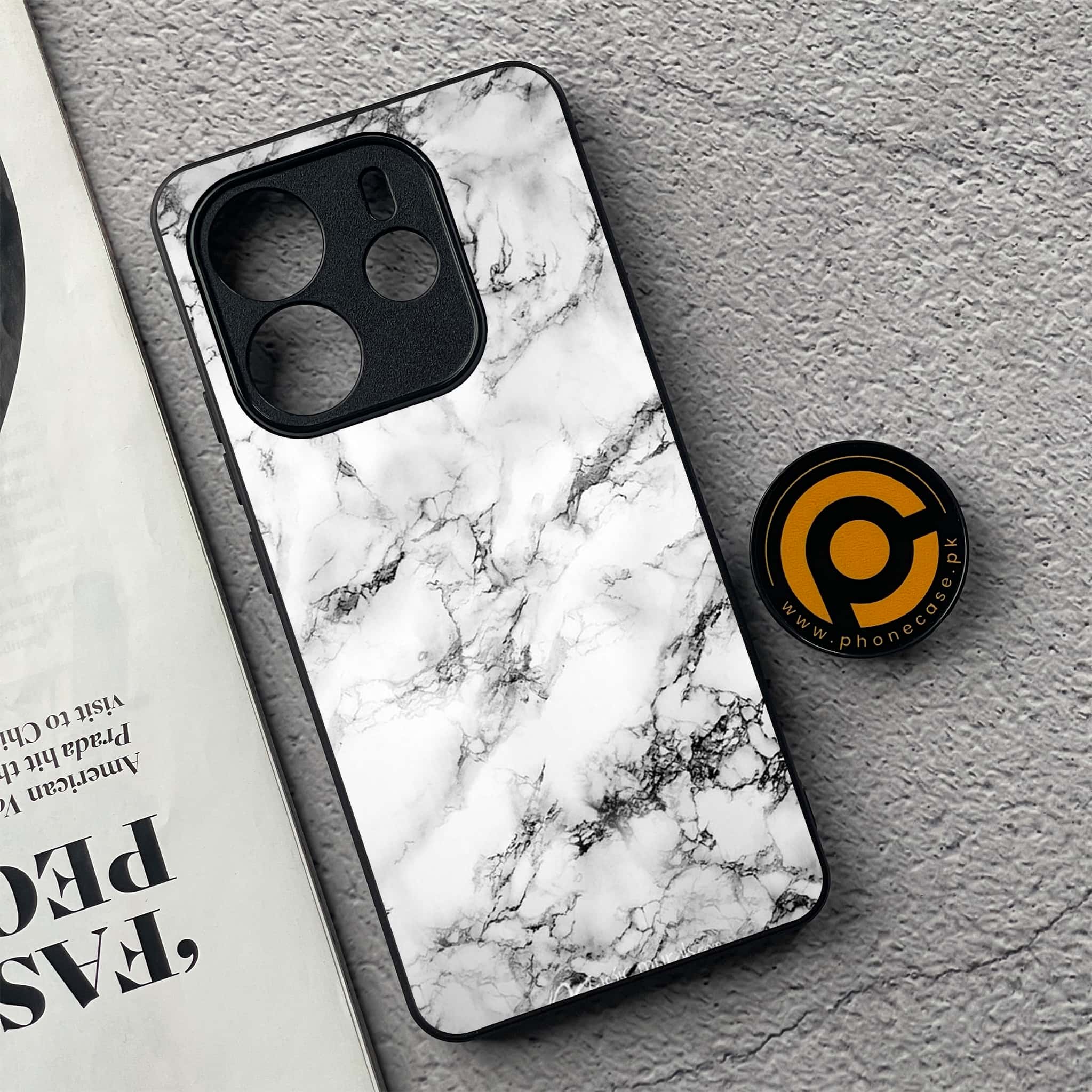 Xiaomi Redmi Note 14 - White Marble Series - Premium Printed Glass soft Bumper shock Proof Case