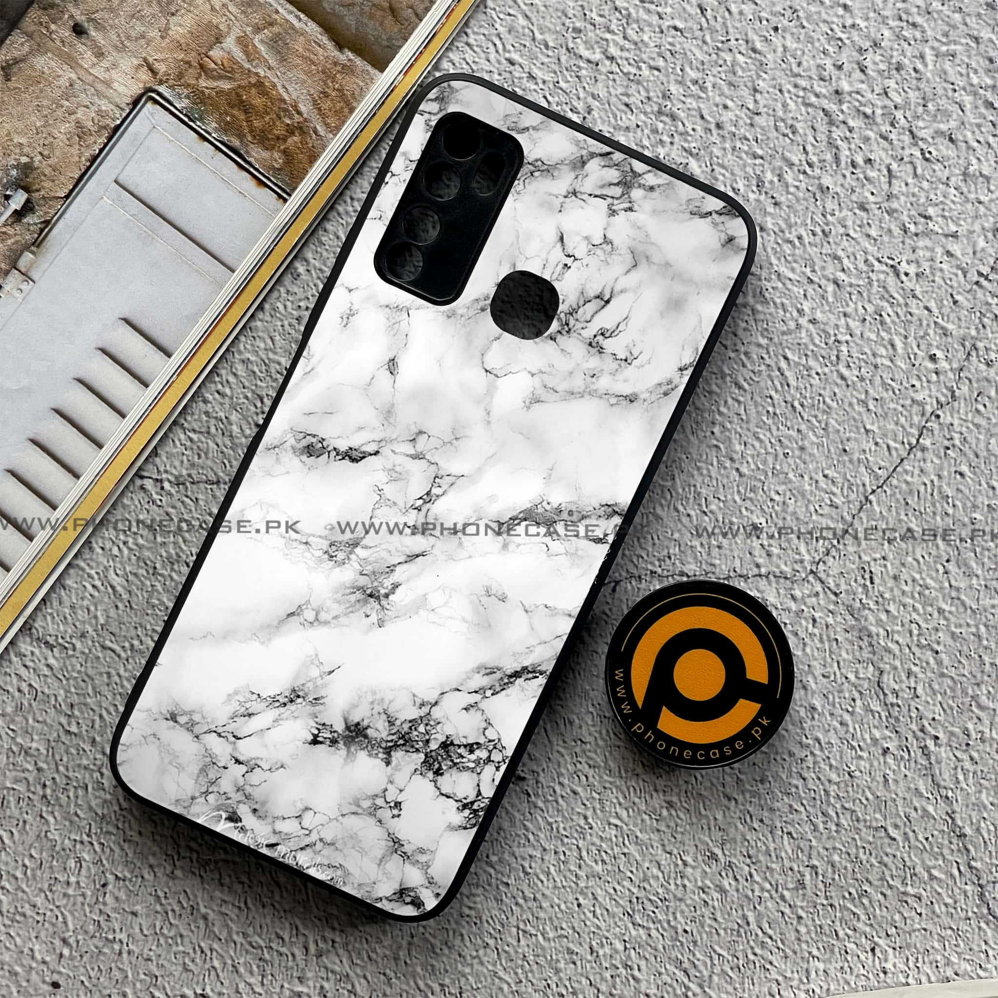 Infinix Note 7 Lite - White Marble series - Premium Printed Metal soft Bumper shock Proof Case