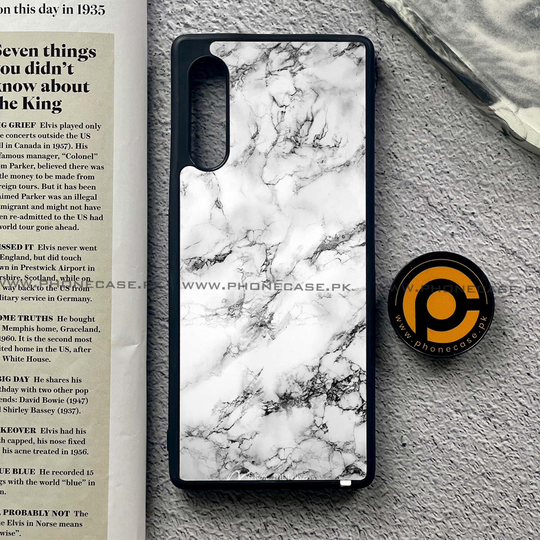 LG G9 - White Marble Series - Premium Metal Printed soft Bumper shock Proof Case