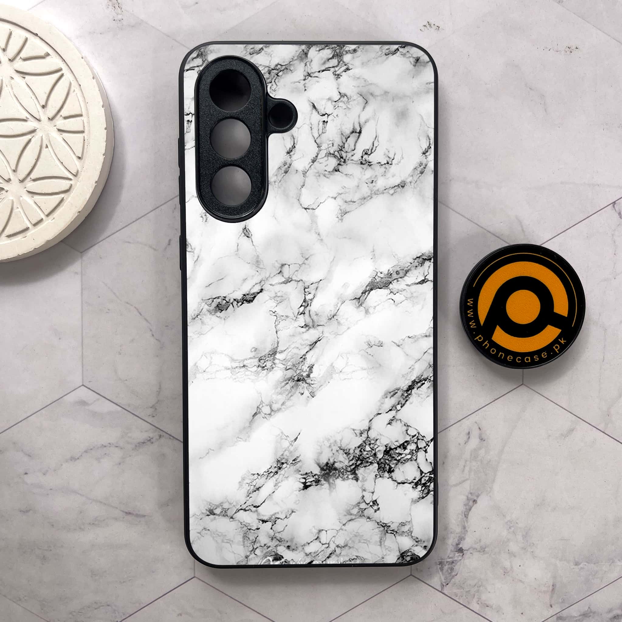 Samsung Galaxy A26 5G - White Marble series - Premium Metal Printed soft Bumper shock Proof Case
