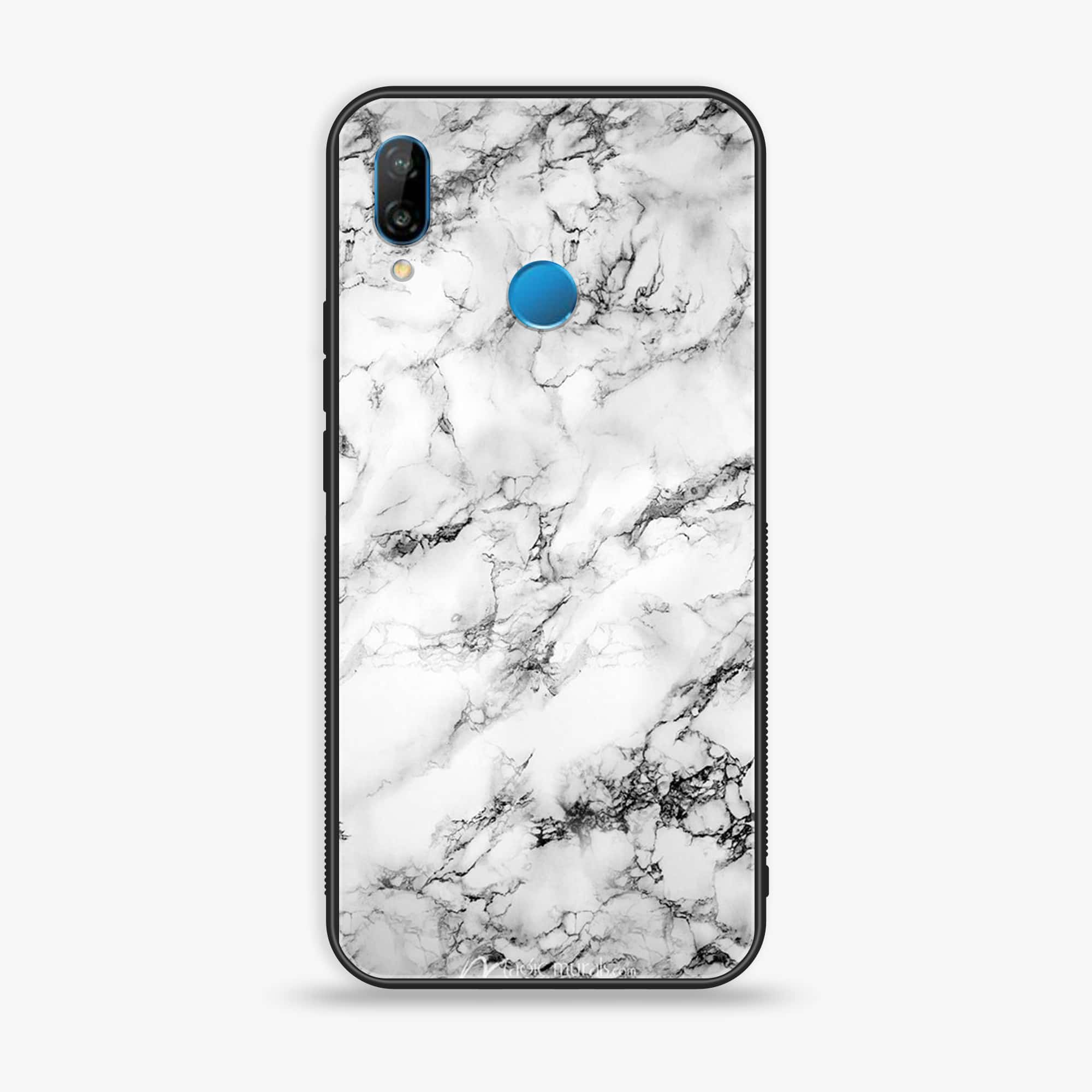 Huawei P20 lite - White Marble Series - Premium Printed Glass soft Bumper shock Proof Case