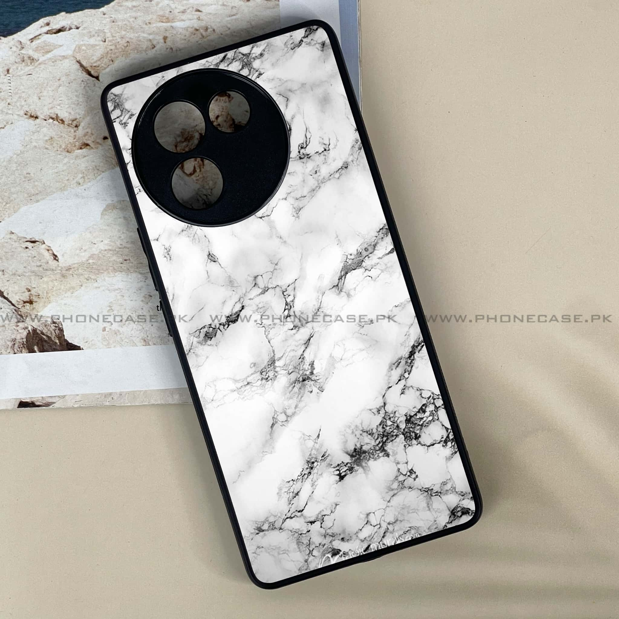 Vivo V30E - White Marble series - Premium Printed Metal soft Bumper shock Proof Case