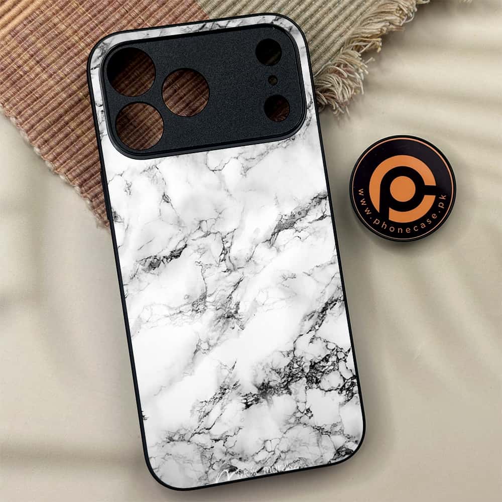 iPhone 17 Pro Max - White Marble Series - Premium Metal Printed soft Bumper shock Proof Case