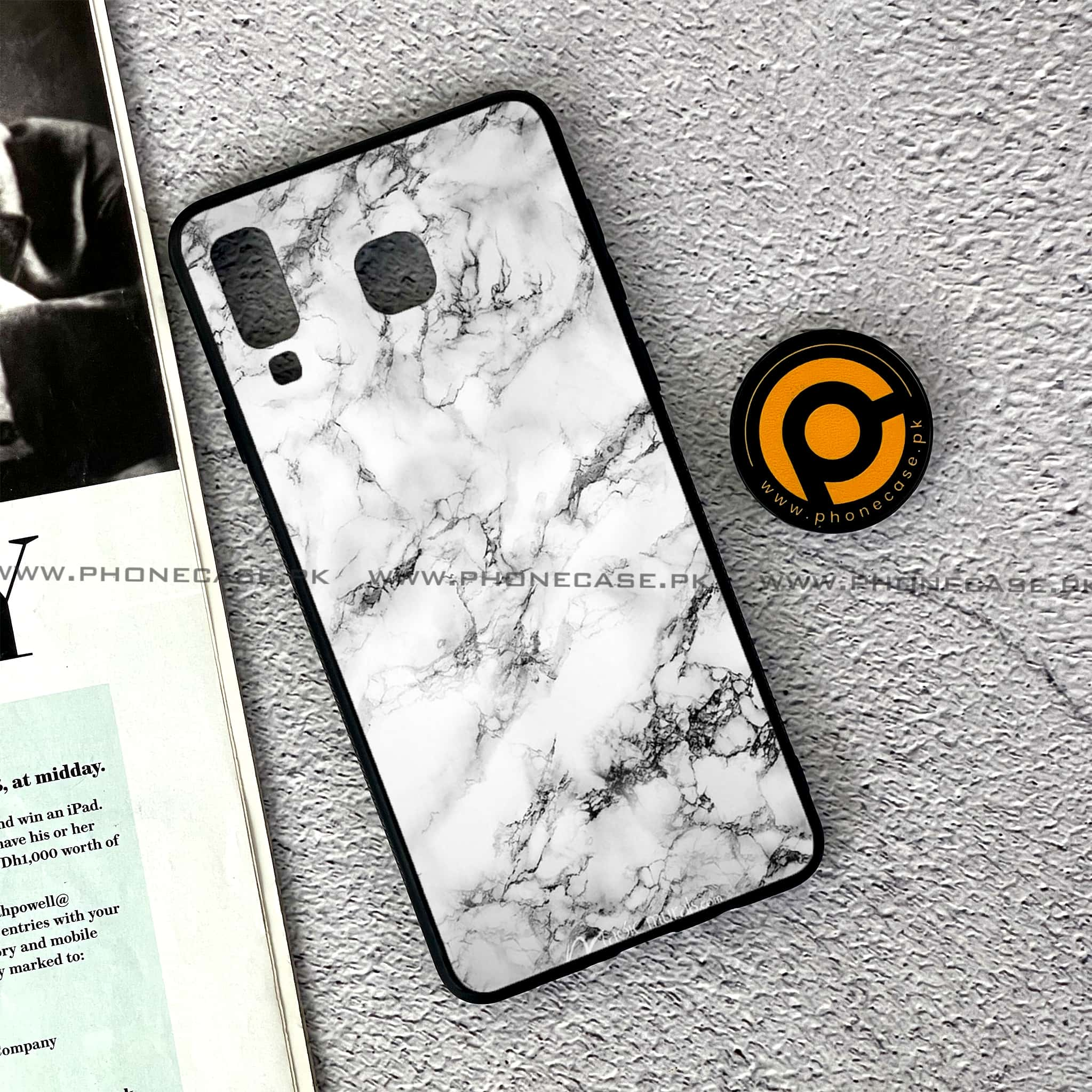 Samsung Galaxy A8 Star(A9 Star) - White Marble series - Premium Printed Glass soft Bumper shock Proof Case