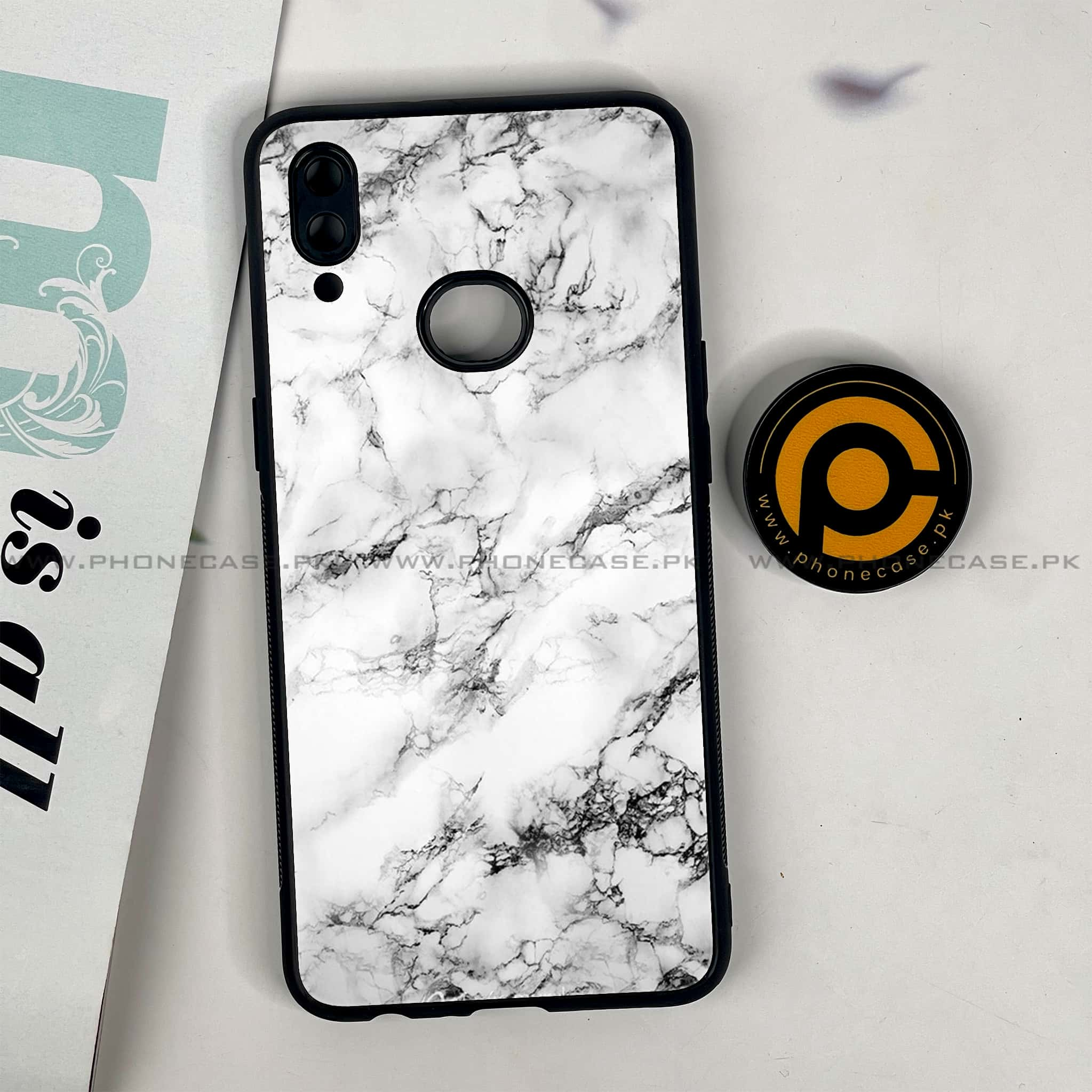 Galaxy A10s - White Marble series - Premium Printed Glass soft Bumper shock Proof Case