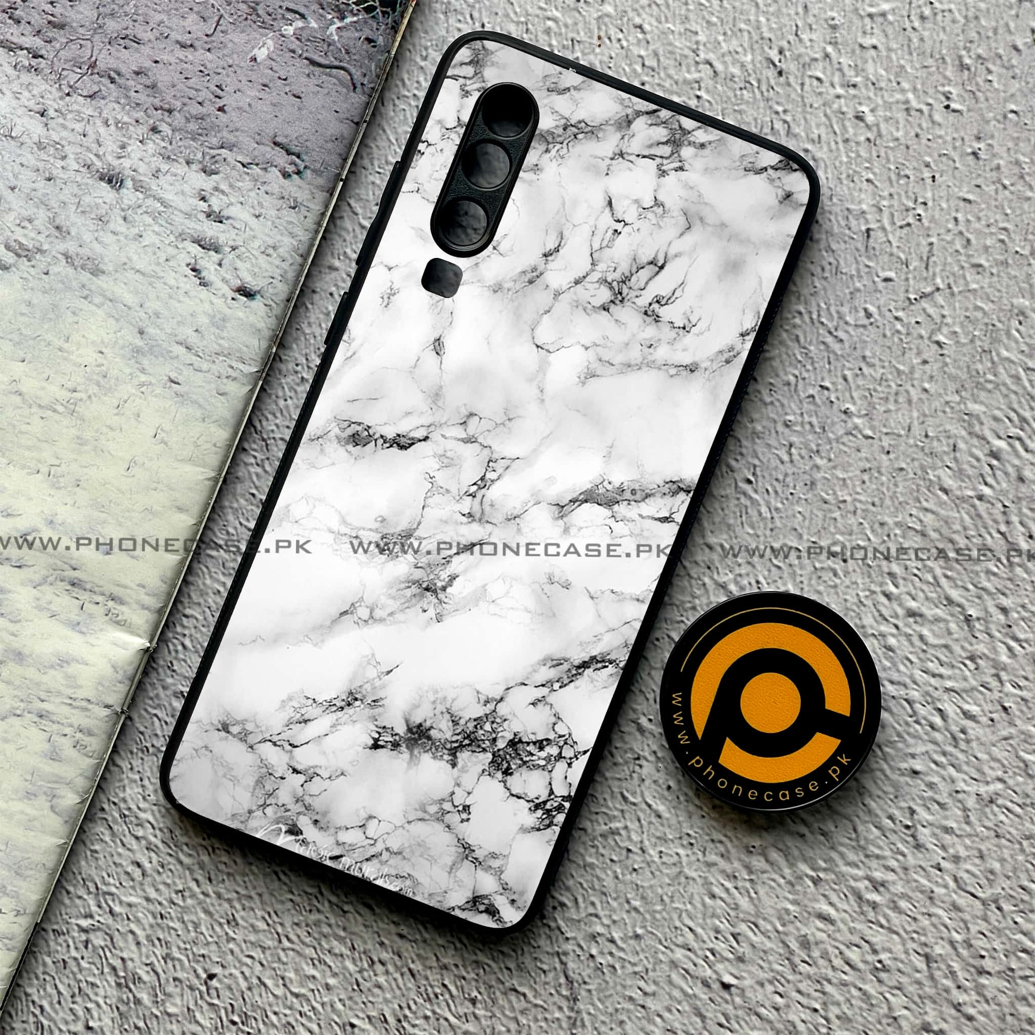 Huawei P30 - White Marble Series - Premium Printed Glass soft Bumper shock Proof Case