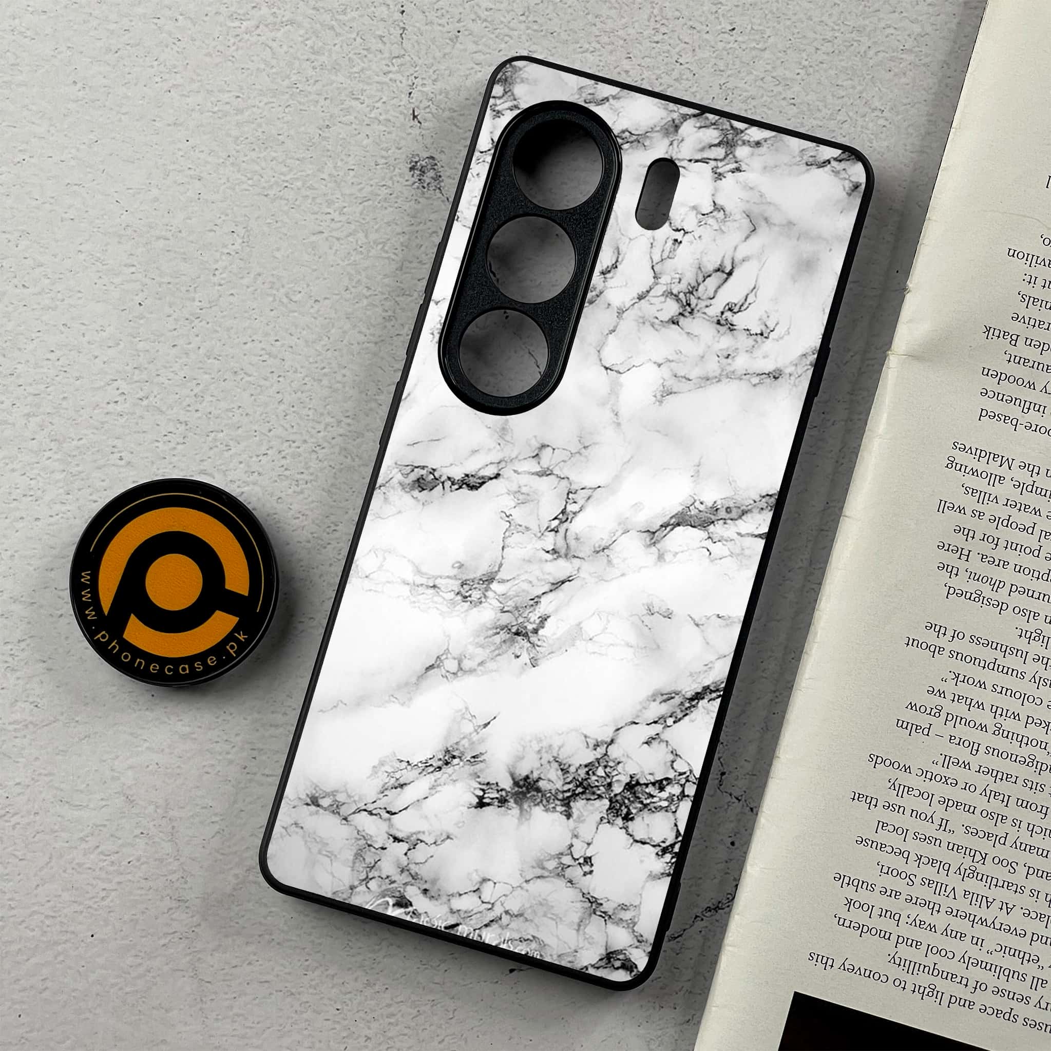 Tecno Camon 40 - White Marble Series - Premium Metal Printed Soft Bumper Shockproof Case