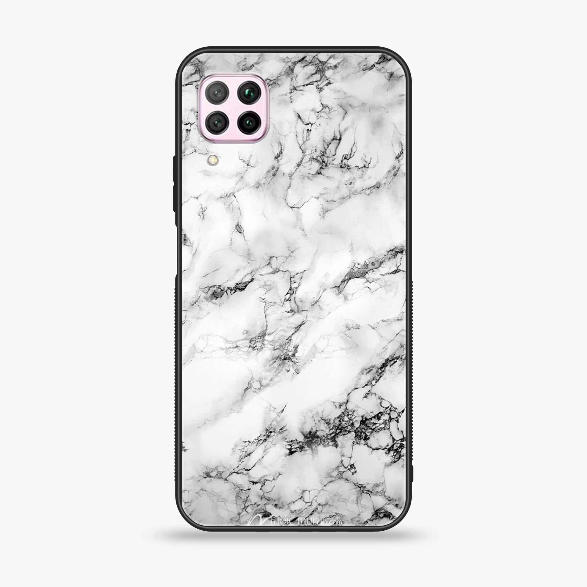 Huawei Nova 7i - White Marble Series - Premium Printed Glass soft Bumper shock Proof Case