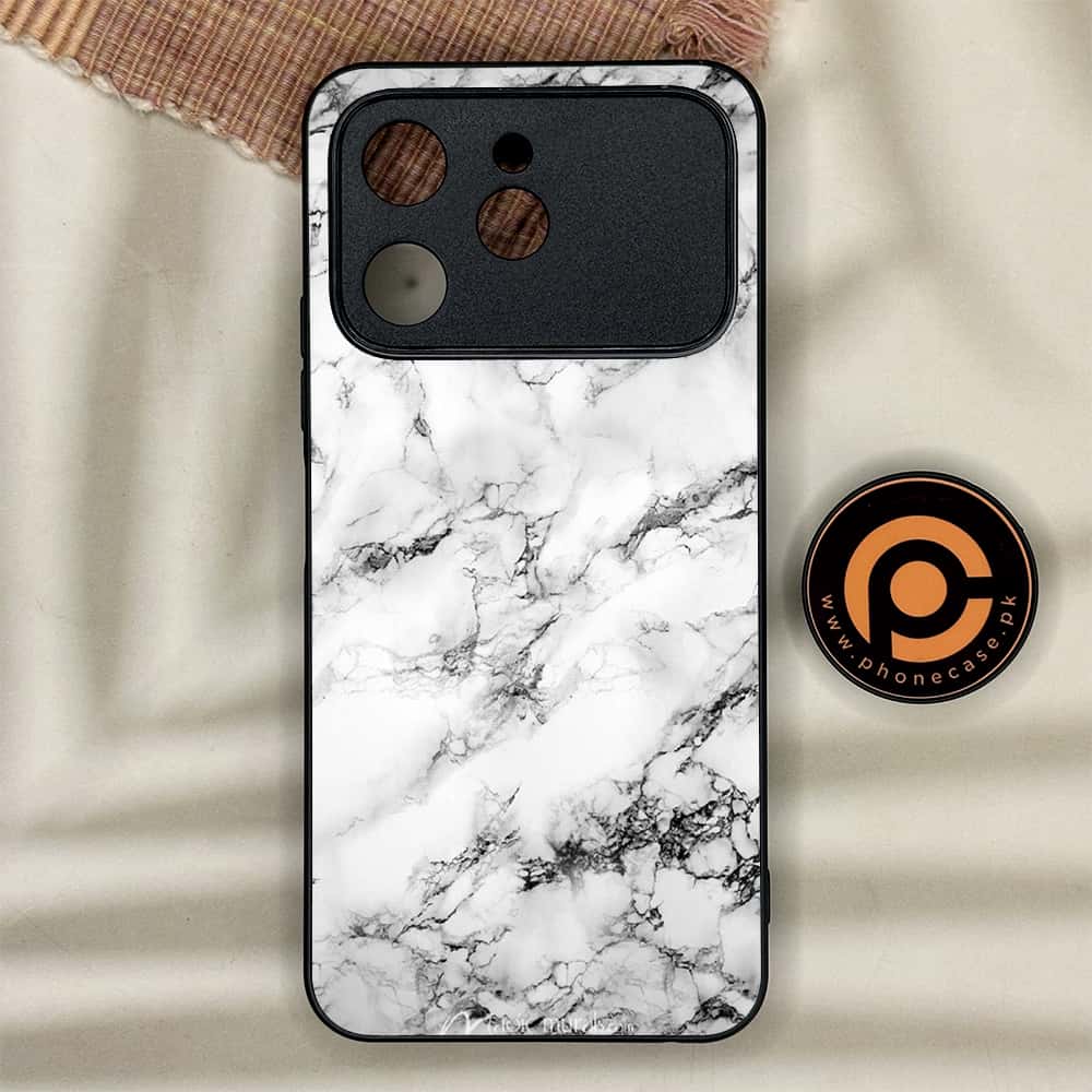 Tecno Spark 40 - White Marble Series - Premium Metal Printed soft Bumper shock Proof Case