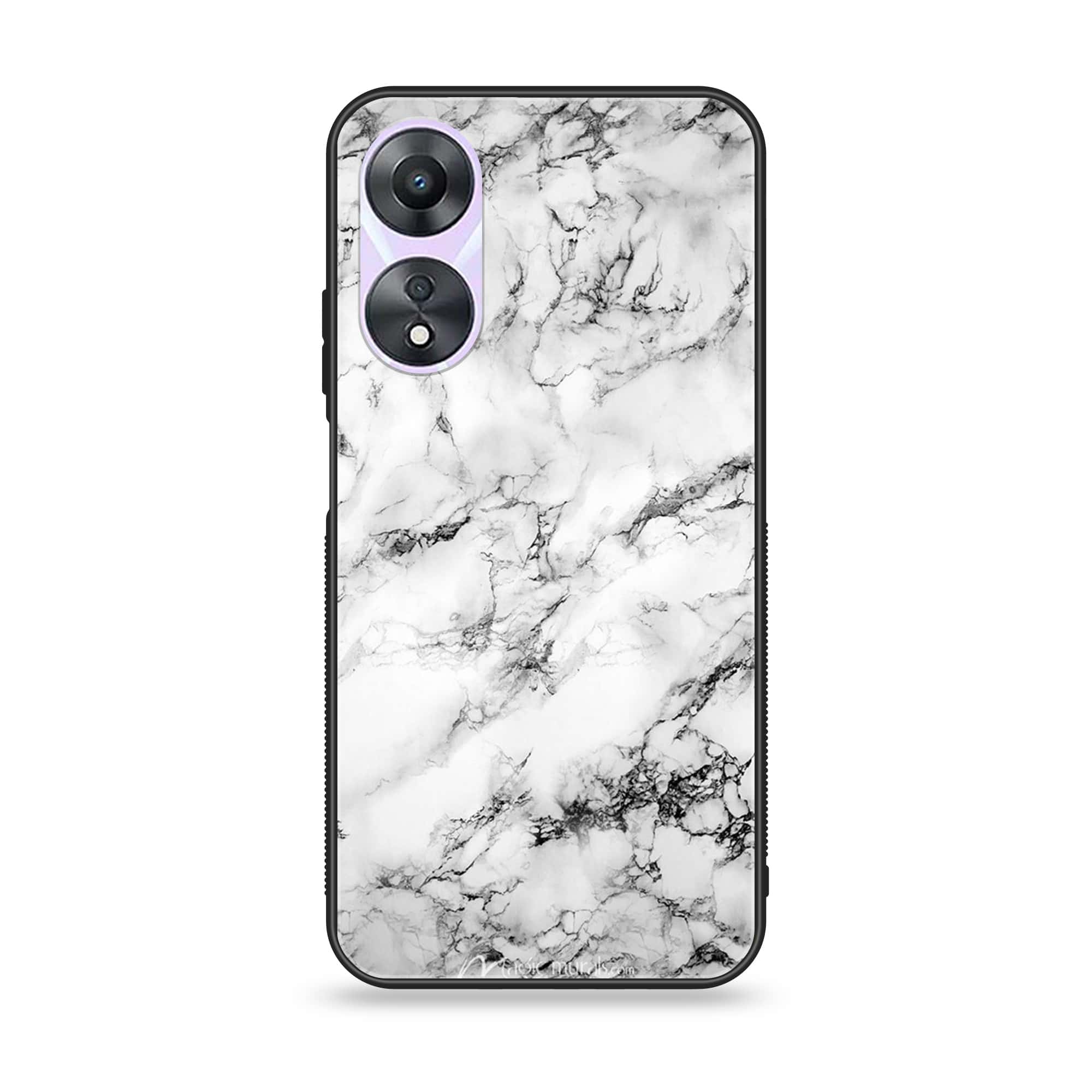 Oppo A78 4G - White Marble Series - Premium Printed Glass soft Bumper shock Proof Case