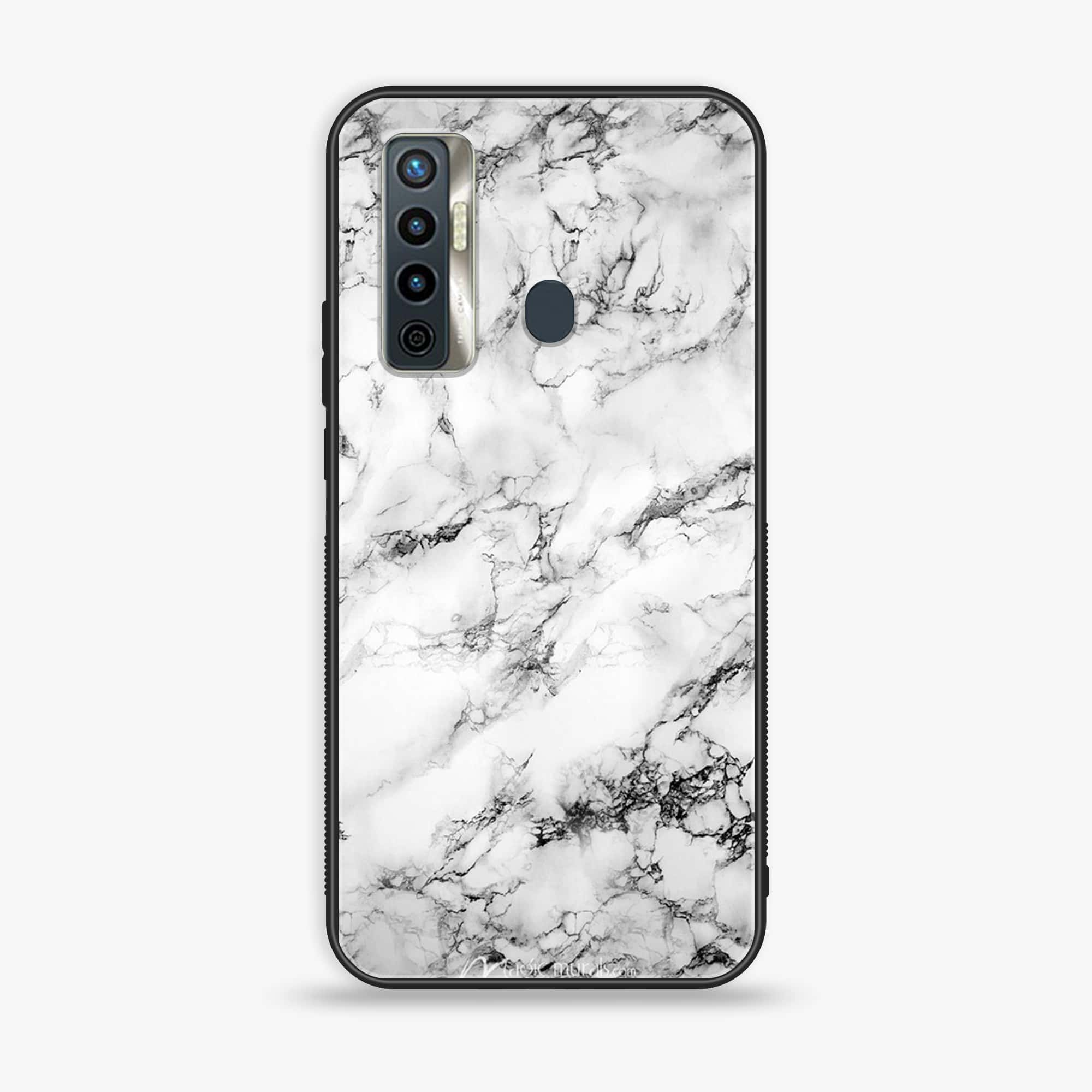 Tecno Camon 17 - White Marble Series - Premium Printed Glass soft Bumper shock Proof Case