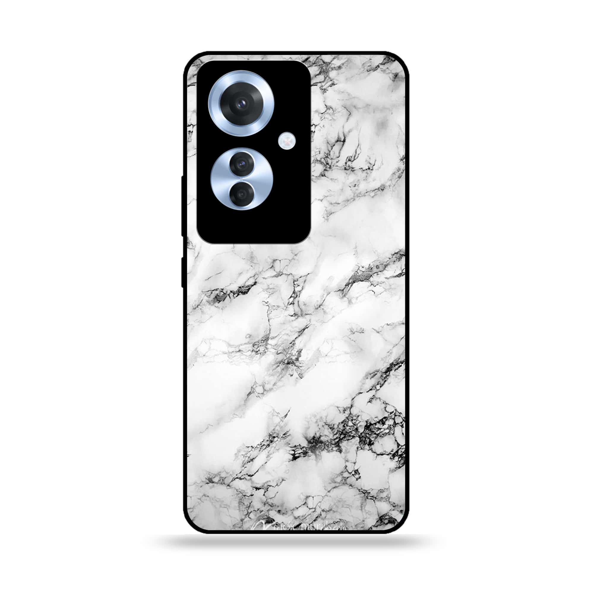 Oppo F25 Pro - White Marble series - Premium Printed Glass soft Bumper shock Proof Case