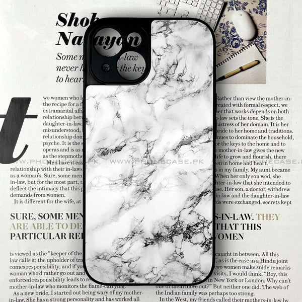 iPhone 13  - White  Marble  Design 7  - Premium Metal Printed soft Bumper shock Proof Case  CS-30102