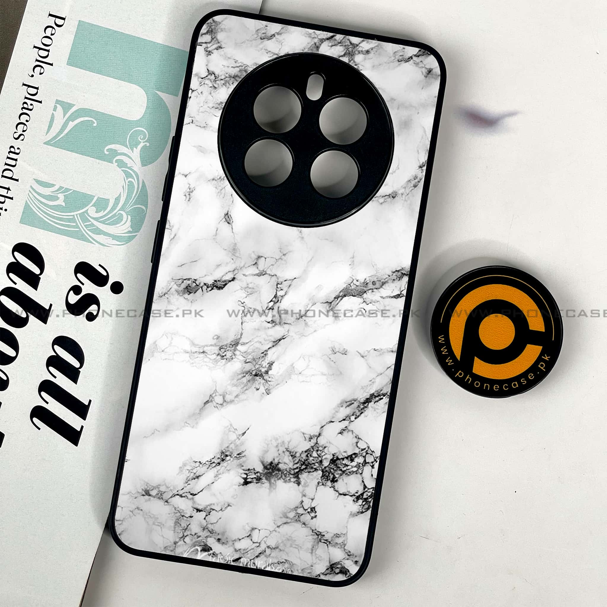 Realme 12 - White Marble series - Premium Printed Glass soft Bumper shock Proof Case