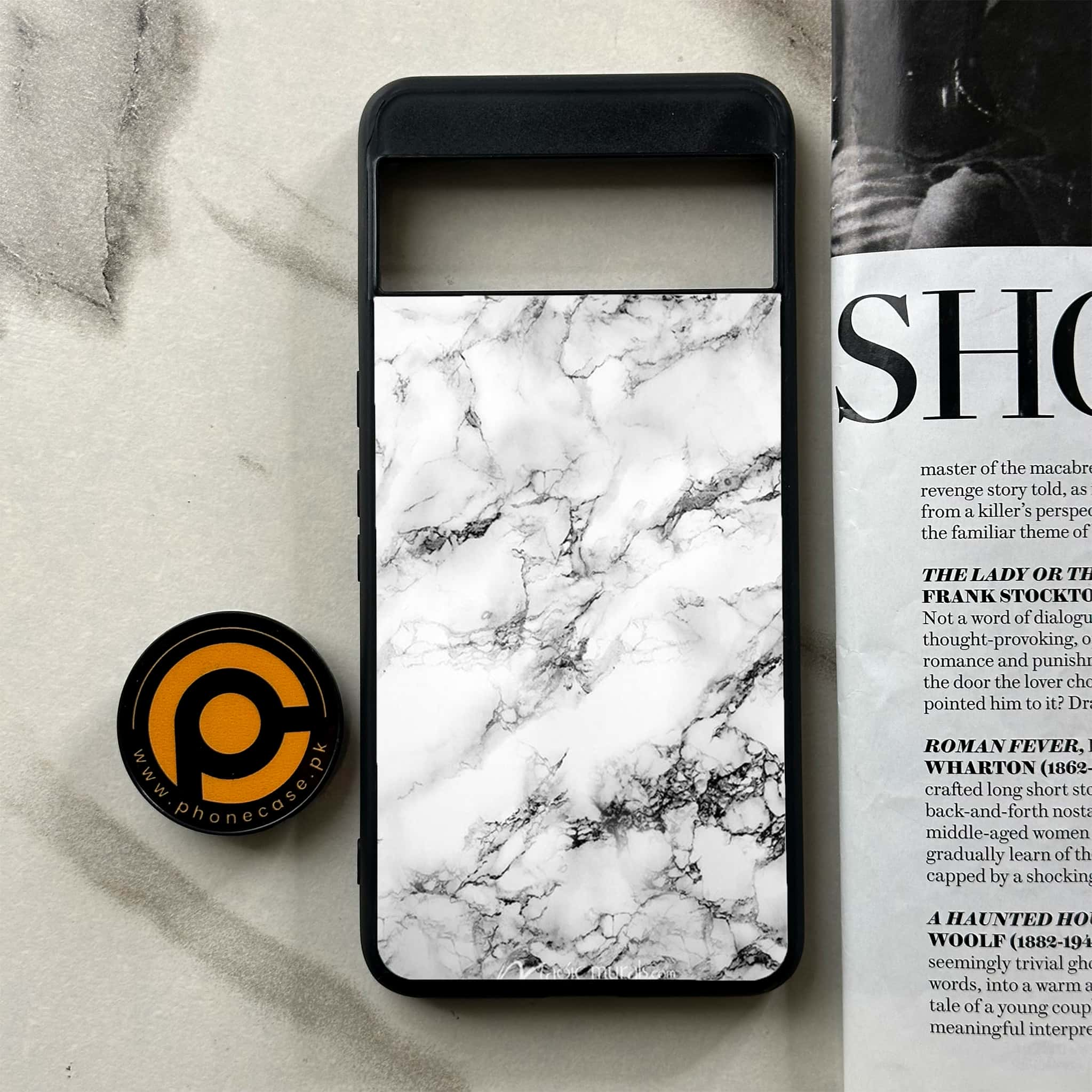 Google Pixel 8 Pro - White Marble Series - Premium Printed Glass soft Bumper shock Proof Case