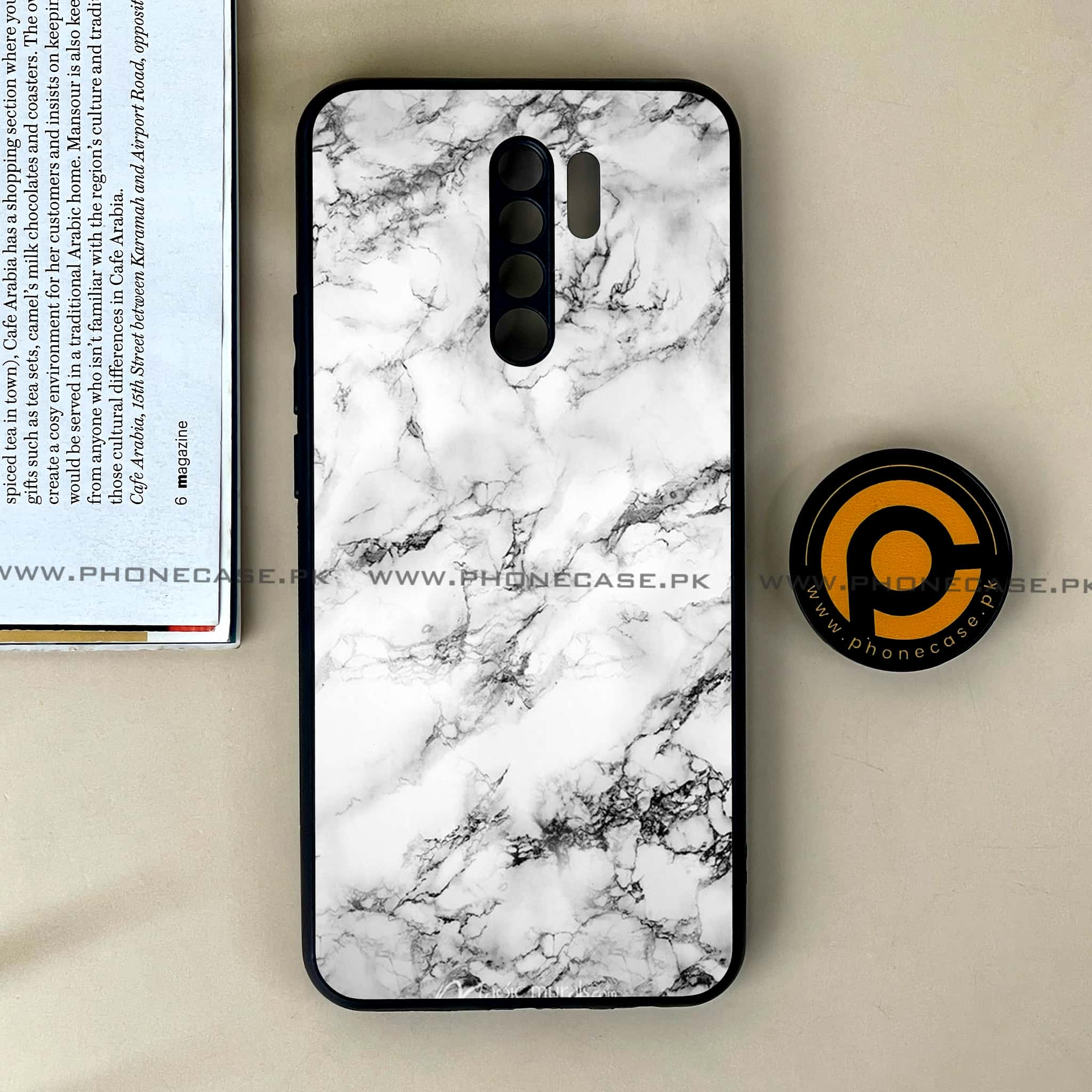 Xiaomi Redmi 9 - White Marble Series - Premium Printed Glass soft Bumper shock Proof Case