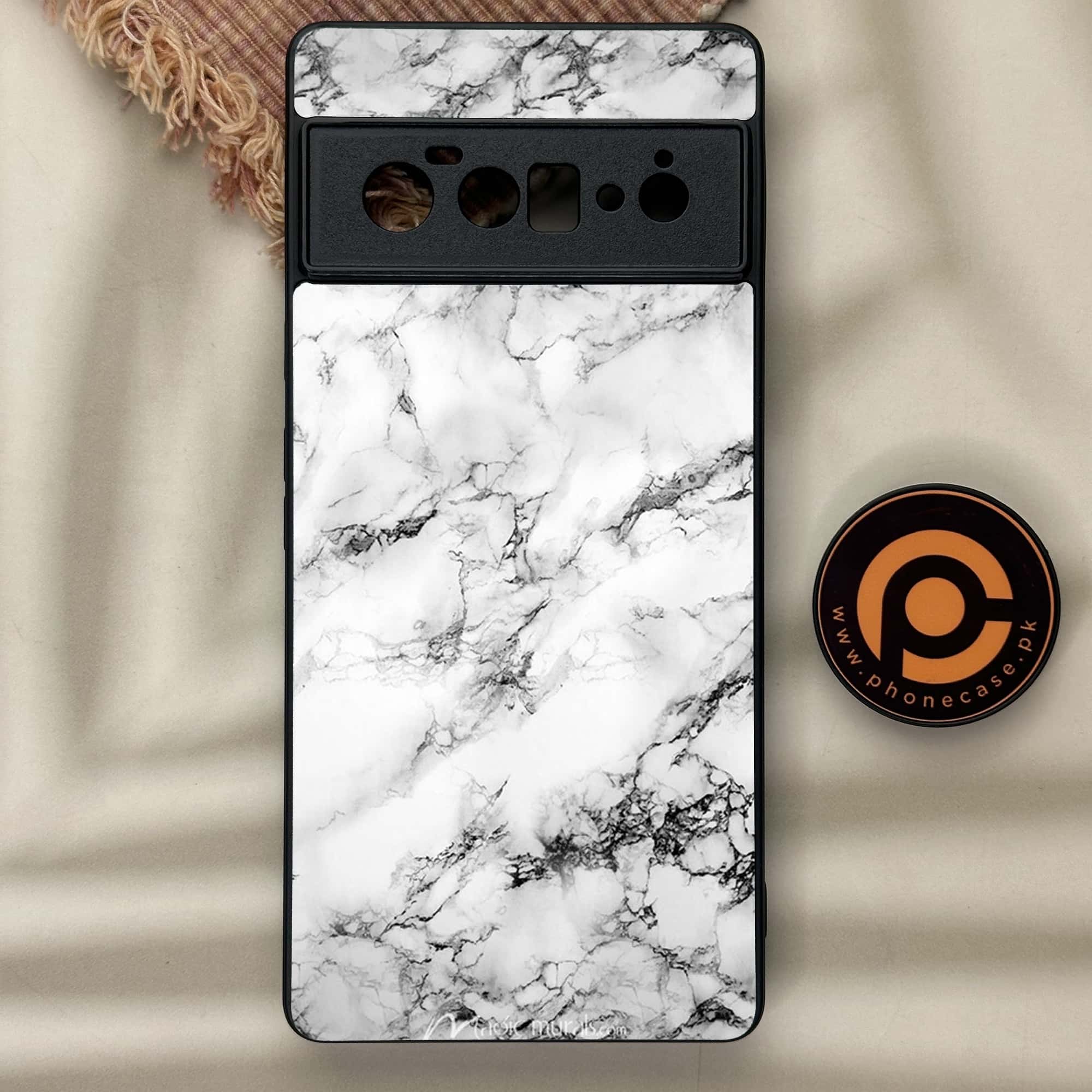 Google Pixel 6A - White Marble Series - Premium Metal Printed soft Bumper Shock Proof Case