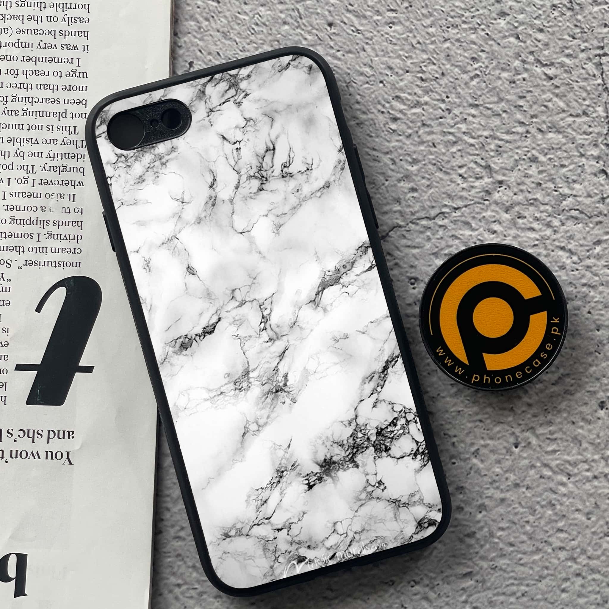 iPhone 7 / 8 - White Marble Series - Premium Printed Glass soft Bumper shock Proof Case