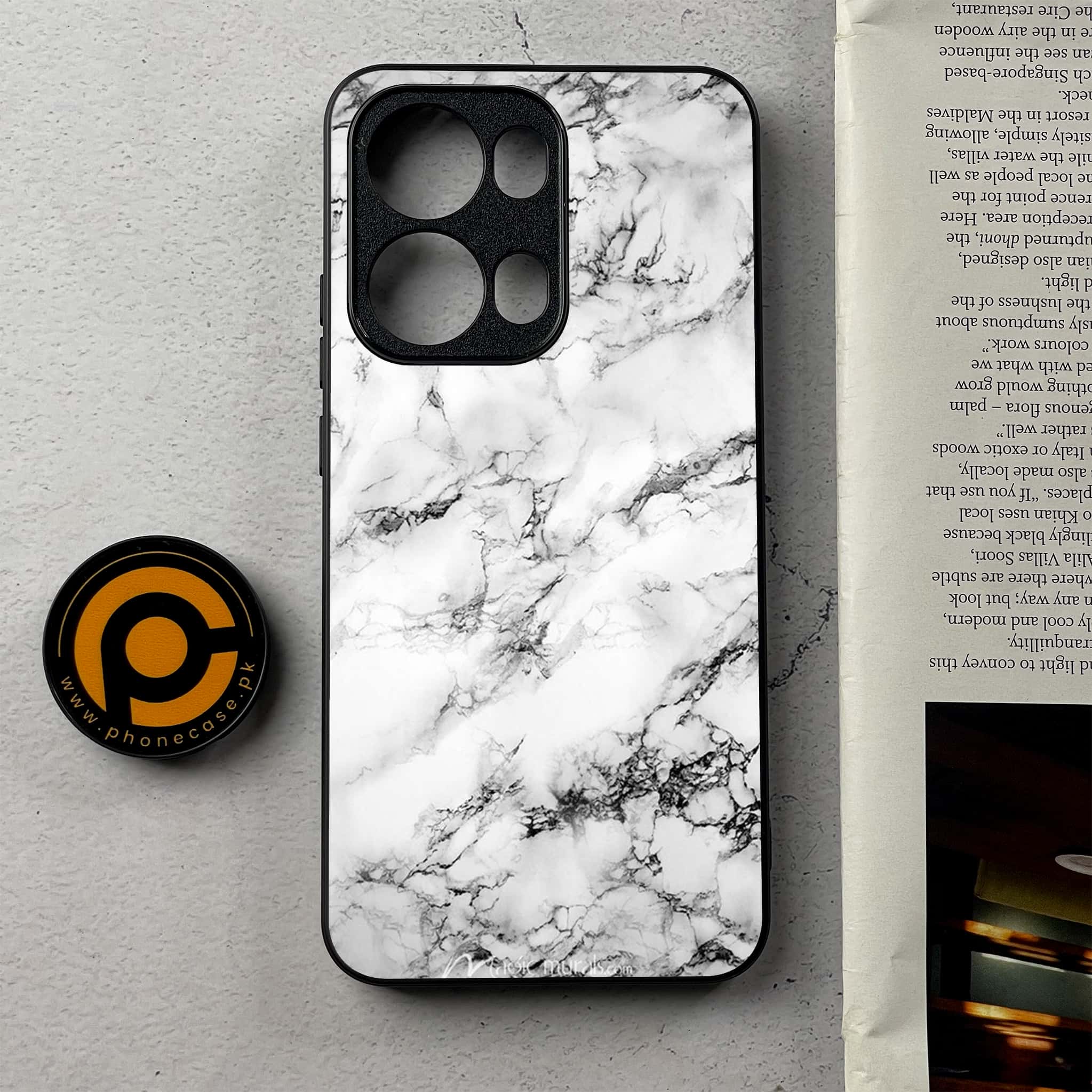 Oppo Reno 13 Pro - White Marble series - Premium Metal Printed Soft Bumper Shockproof Case