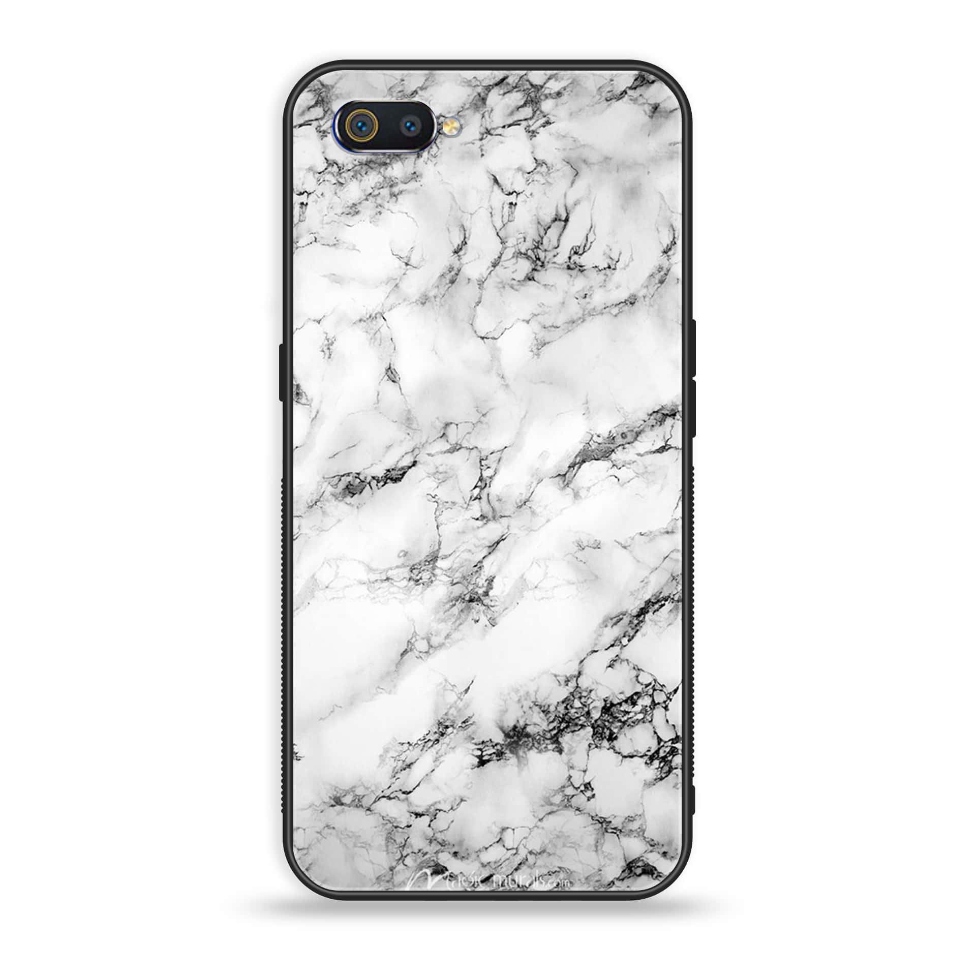 Oppo Realme C2 - White Marble Series - Premium Printed Glass soft Bumper shock Proof Case