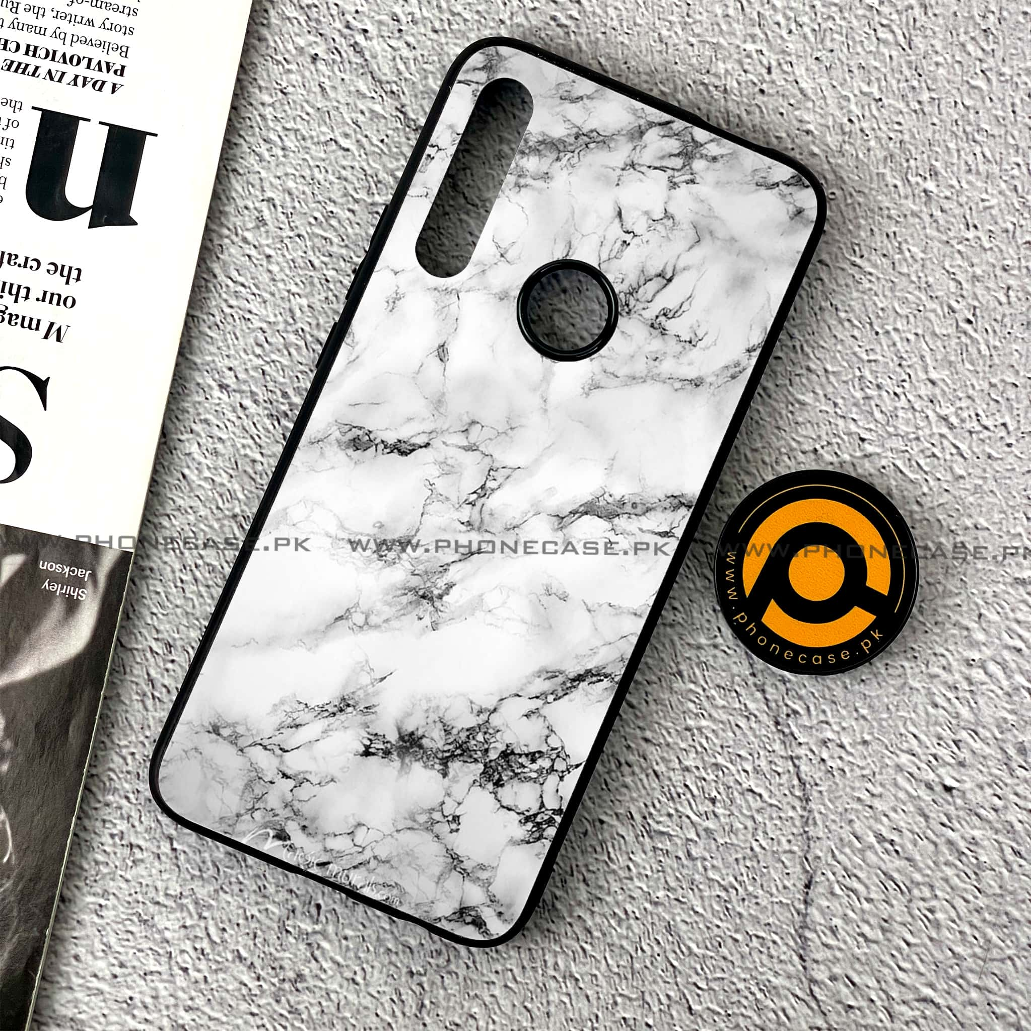 Huawei Y9 Prime (2019) - White  Marble Series - Premium Printed Glass soft Bumper shock Proof Case