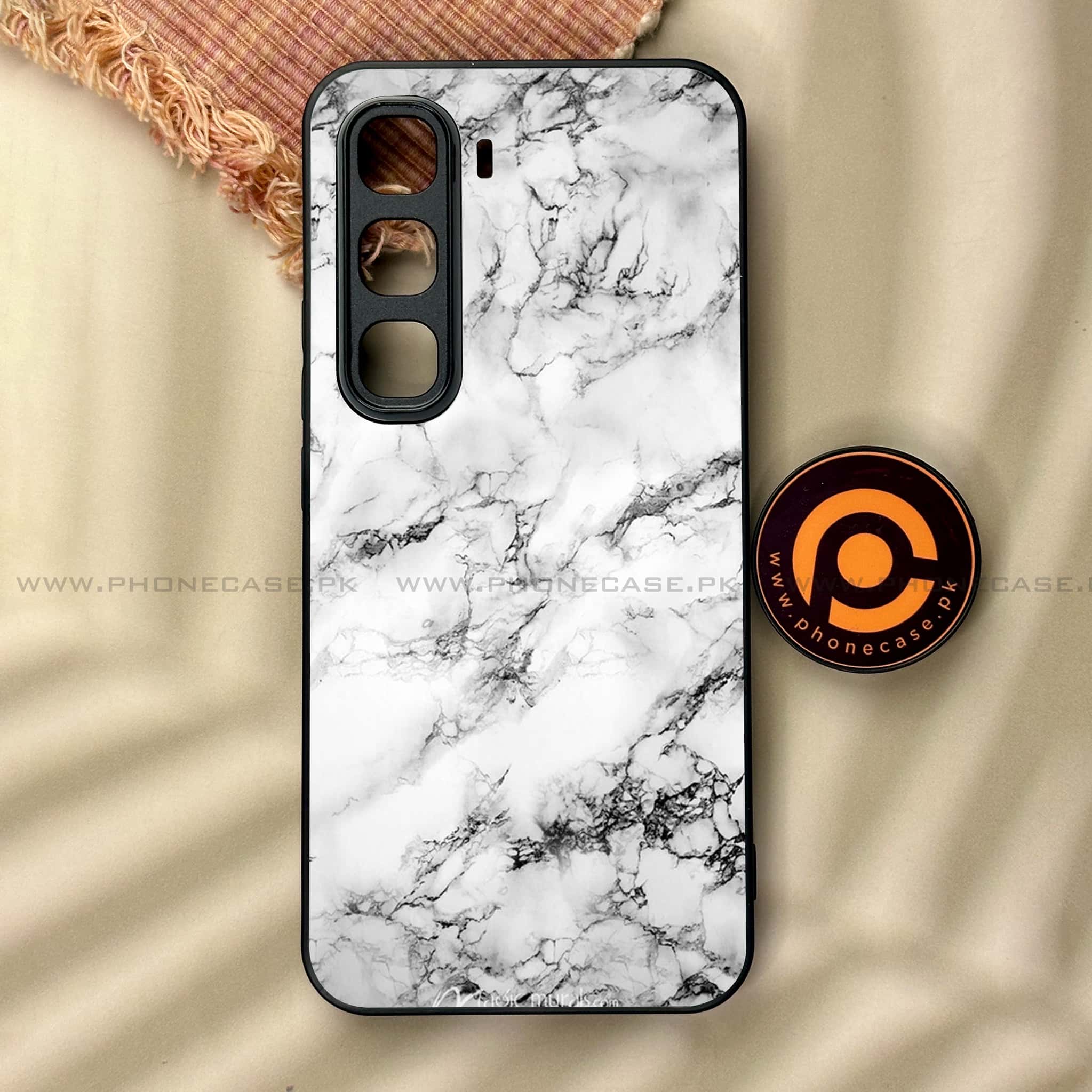 Infinix Hot 60 Pro - White Marble series - Premium Metal Printed soft Bumper shock Proof Case