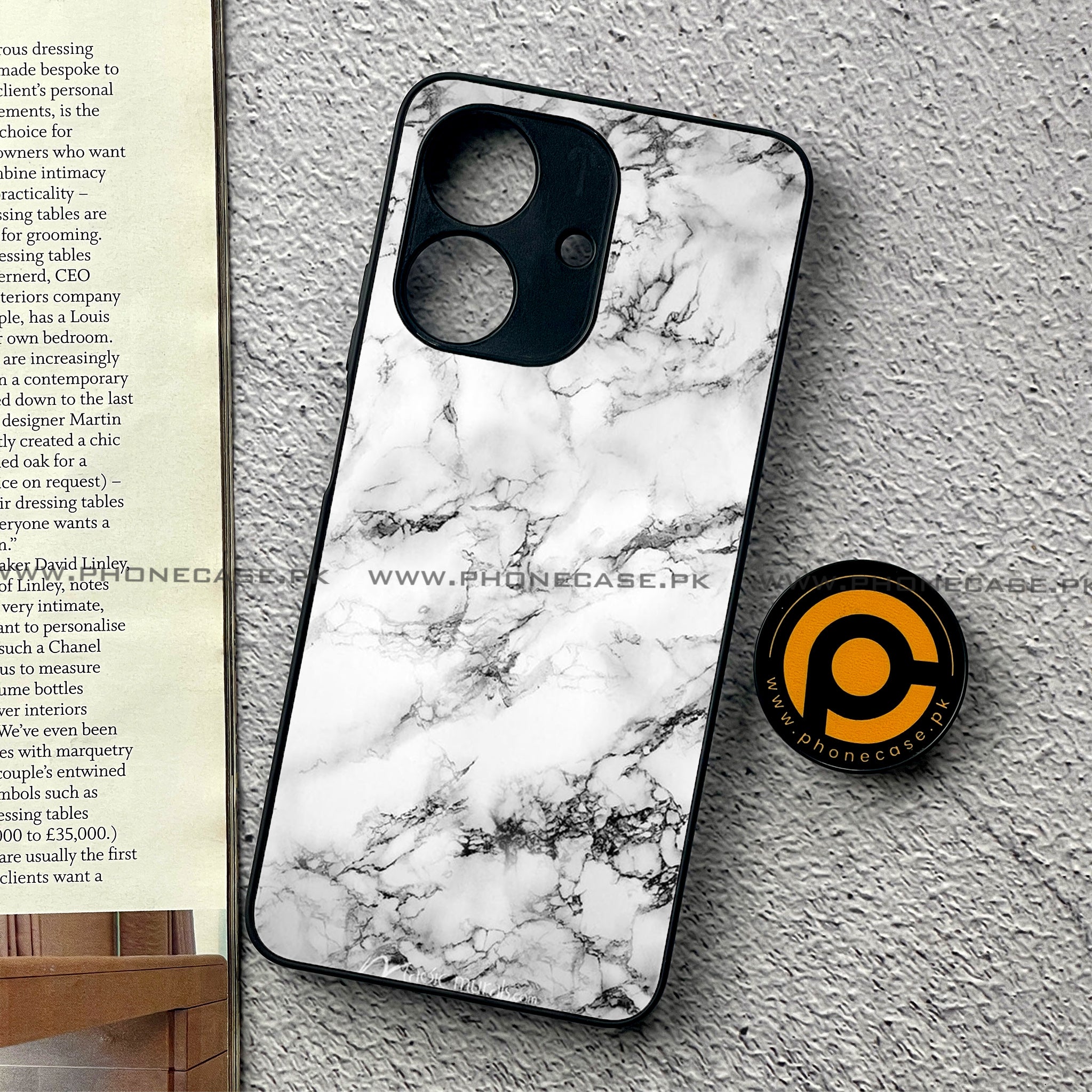 Realme Note 60 - White Marble Series - Premium Printed Glass soft Bumper shock Proof Case