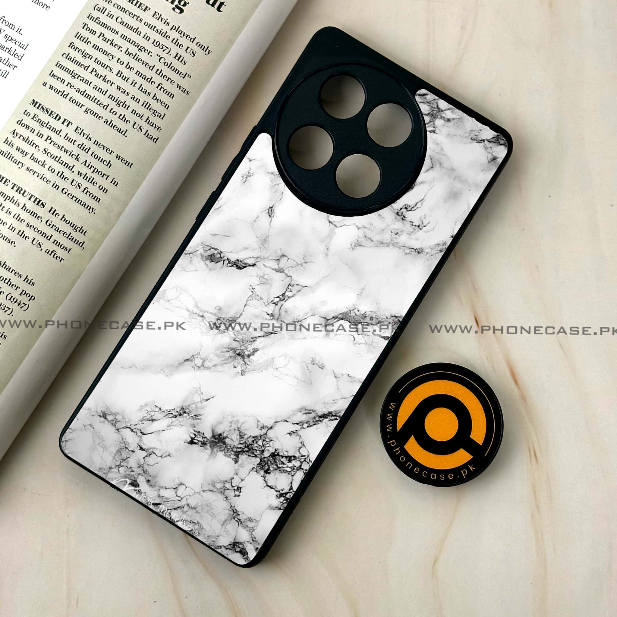 Tecno Camon 30s - White Marble series - Premium Metal Printed soft Bumper shock Proof Case
