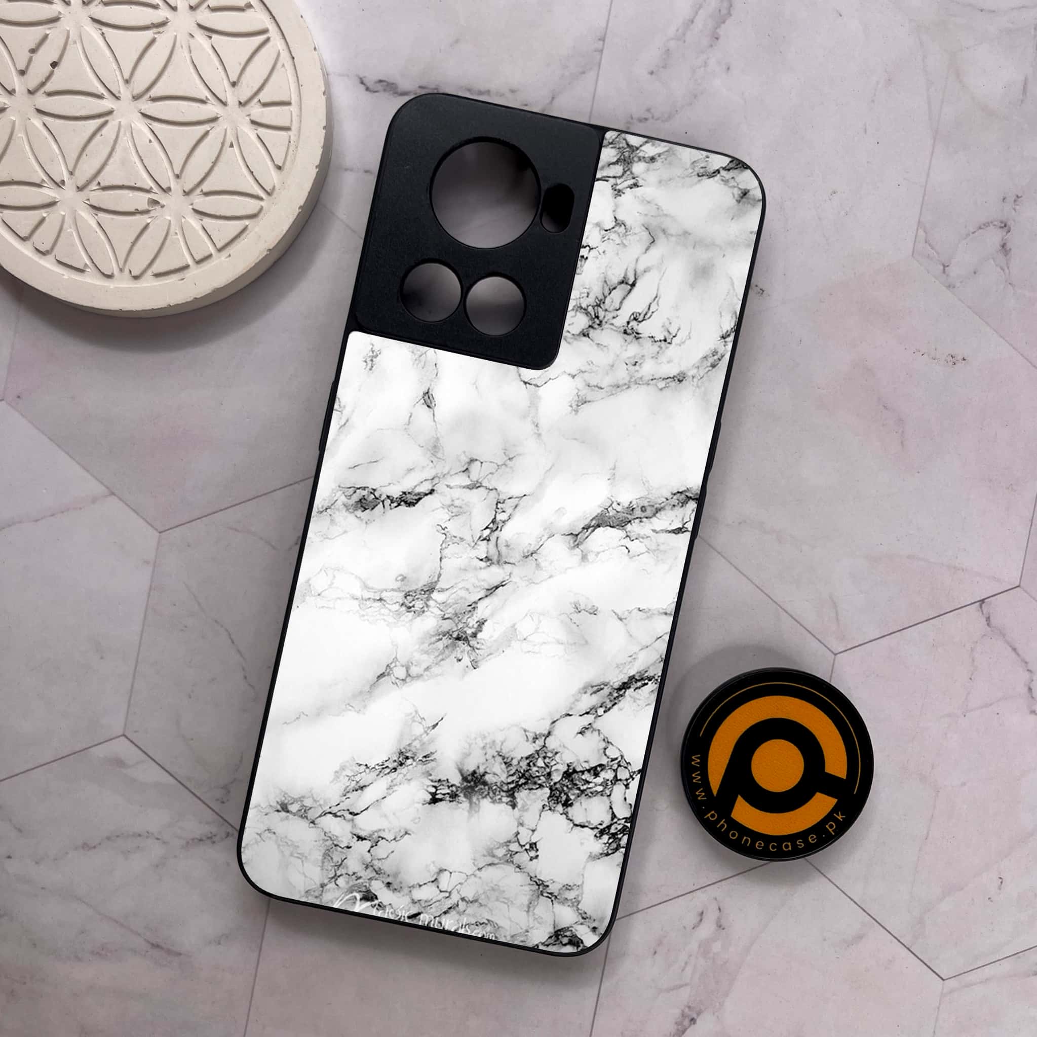 OnePlus 10R - White Marble series  - Premium Metal Printed soft Bumper shock Proof Case