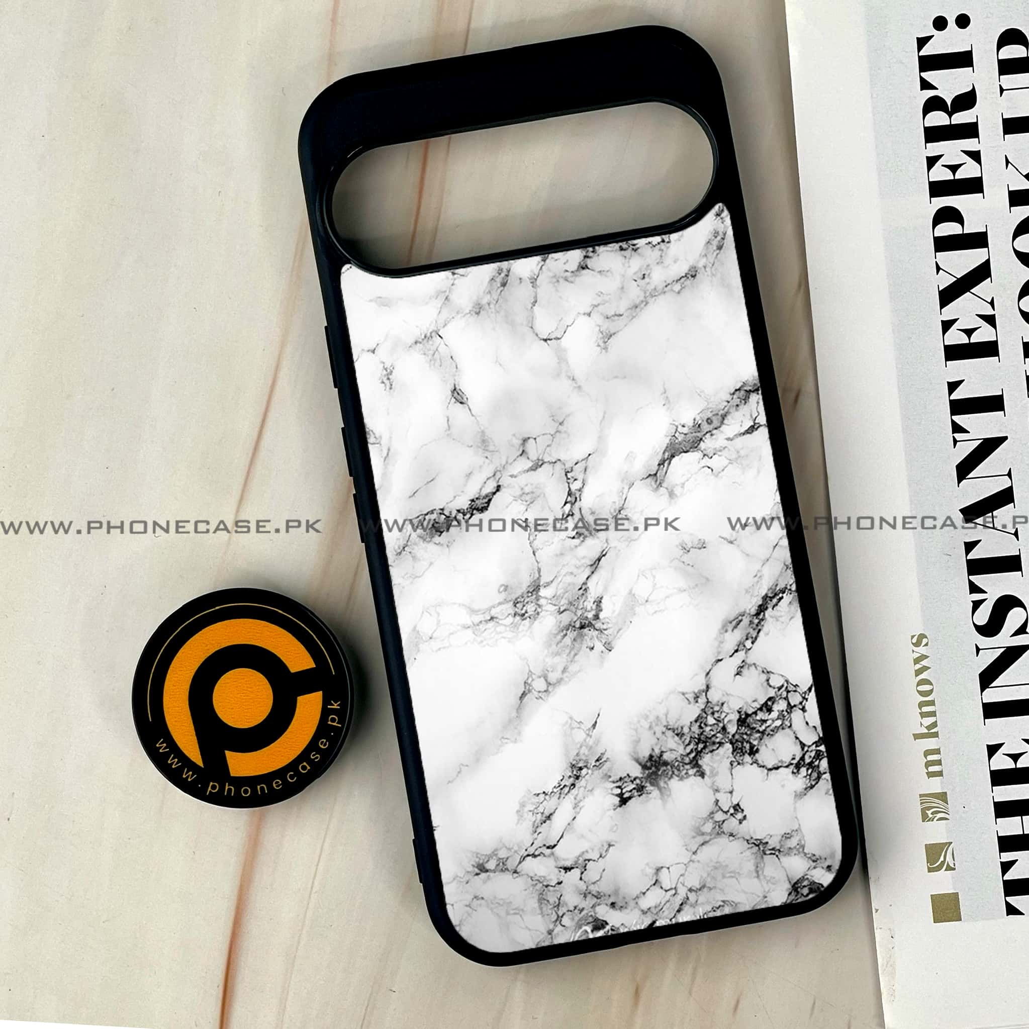 Google Pixel 9 Pro XL - White Marble series - Premium Metal Printed soft Bumper Shock Proof Case