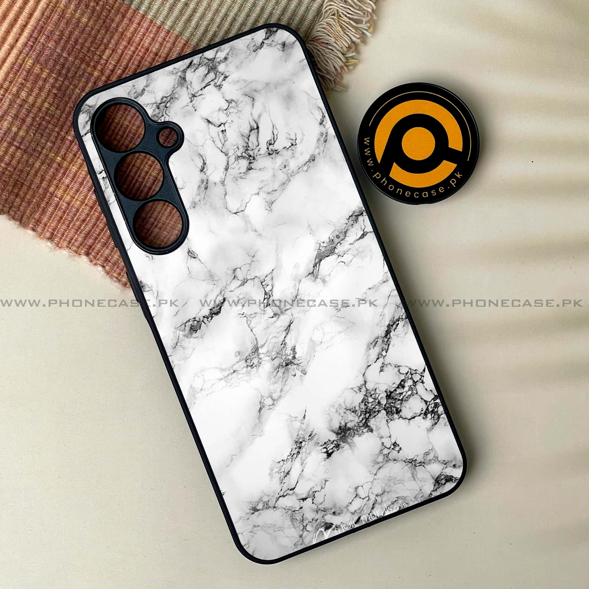 Galaxy A55 5G - White Marble series -  Premium Printed Metal soft Bumper shock Proof Case