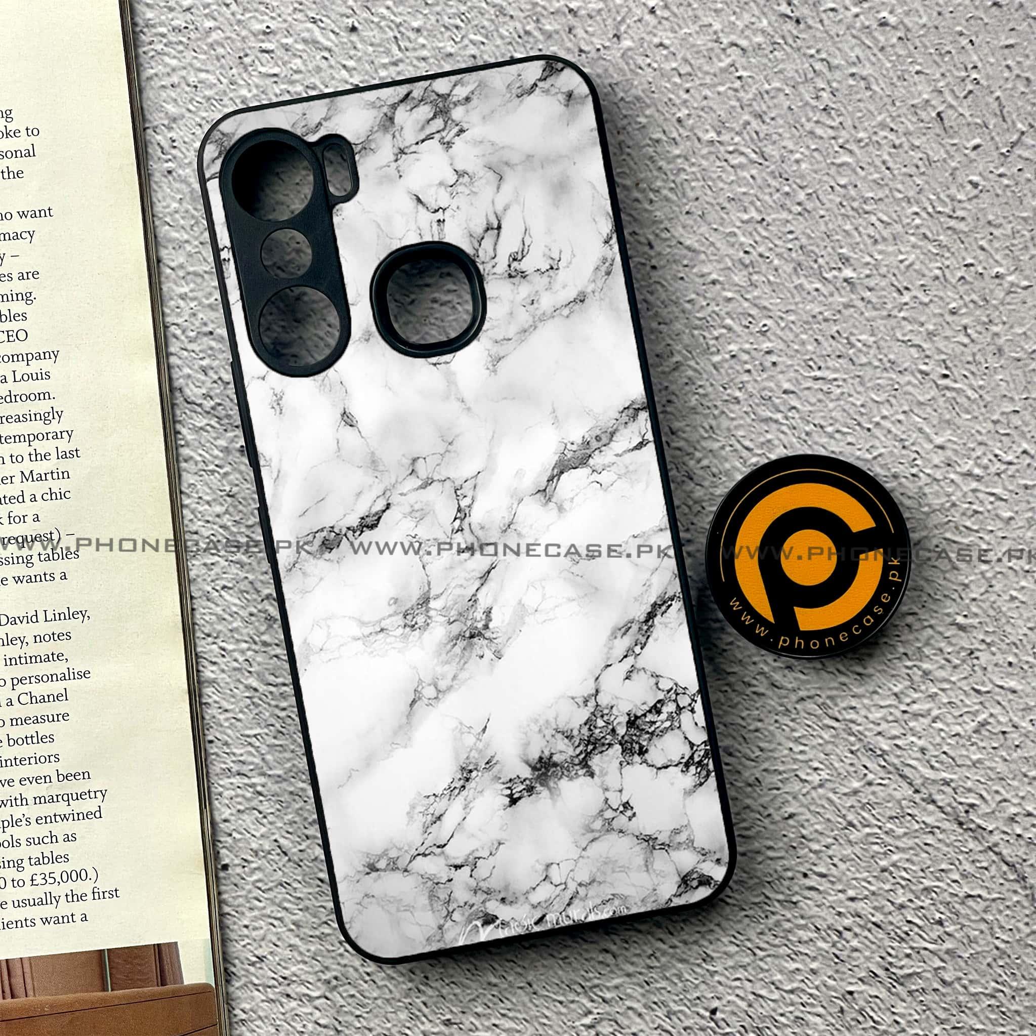 Infinix Hot 12 Pro - White Marble Series - Premium Printed Glass soft Bumper shock Proof Case