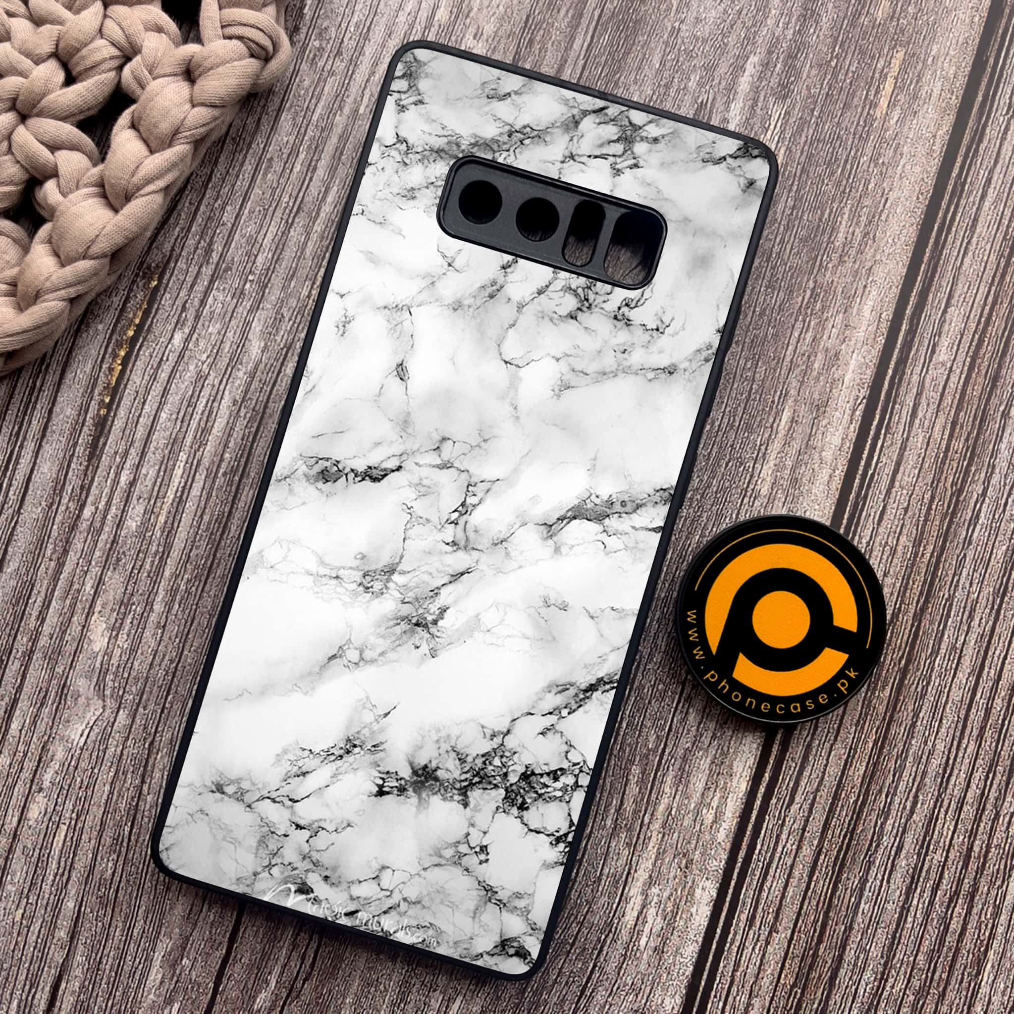 Samsung Galaxy Note 8 - White Marble Series - Premium Metal Printed soft Bumper shock Proof Case