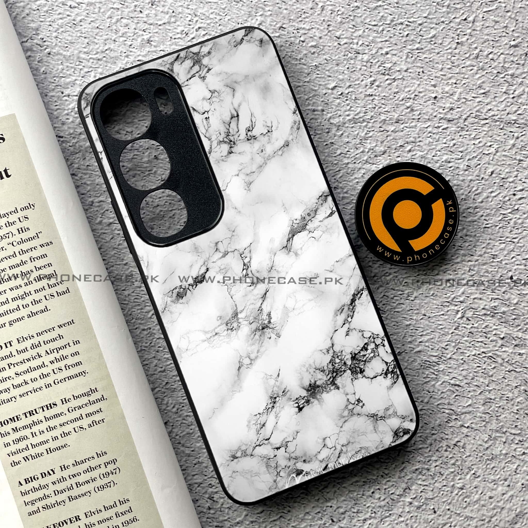 Vivo Y19s - White Marble Series - Premium Printed Glass soft Bumper shock Proof Case