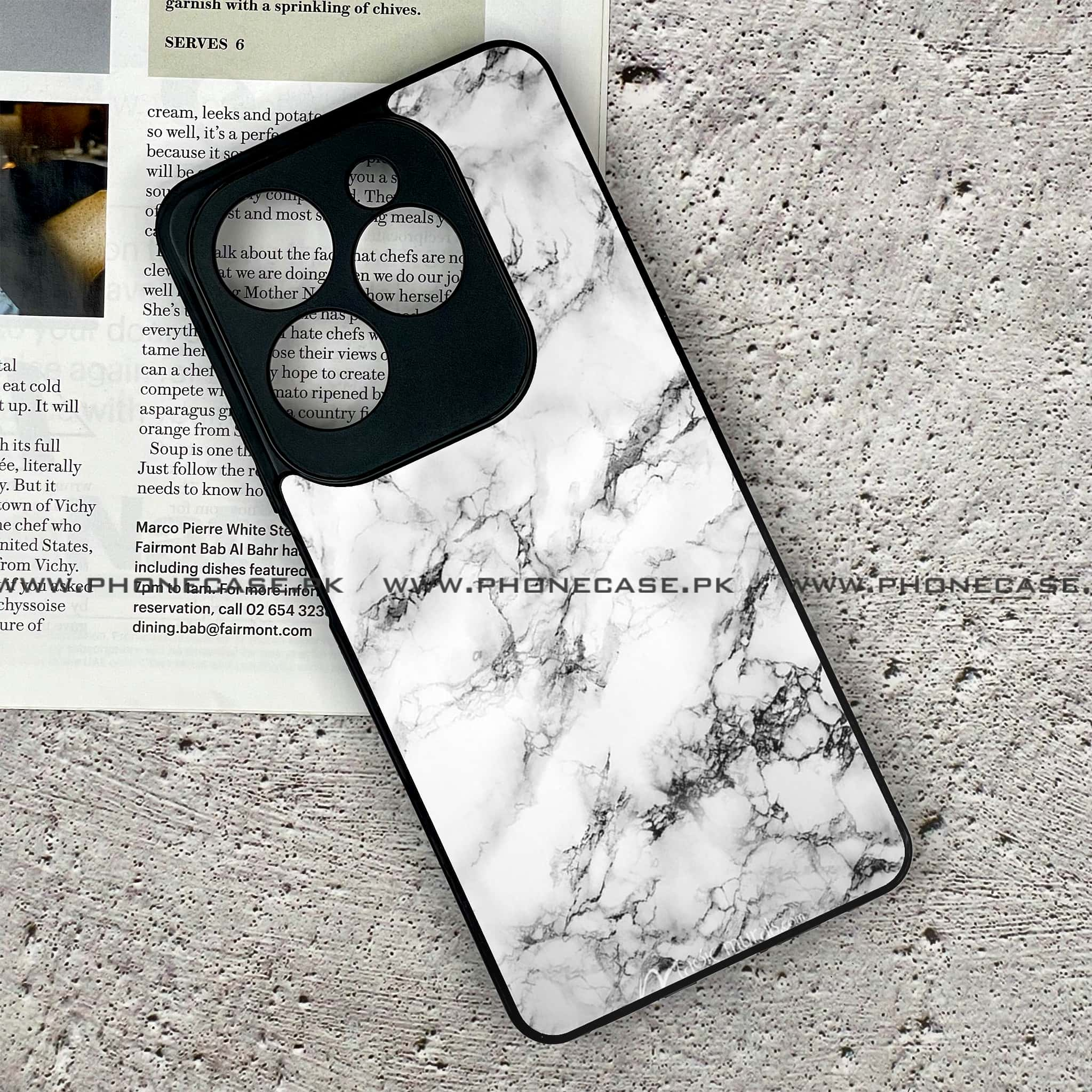 Infinix Hot 40 Pro - White Marble Series - Premium Printed Glass soft Bumper shock Proof Case