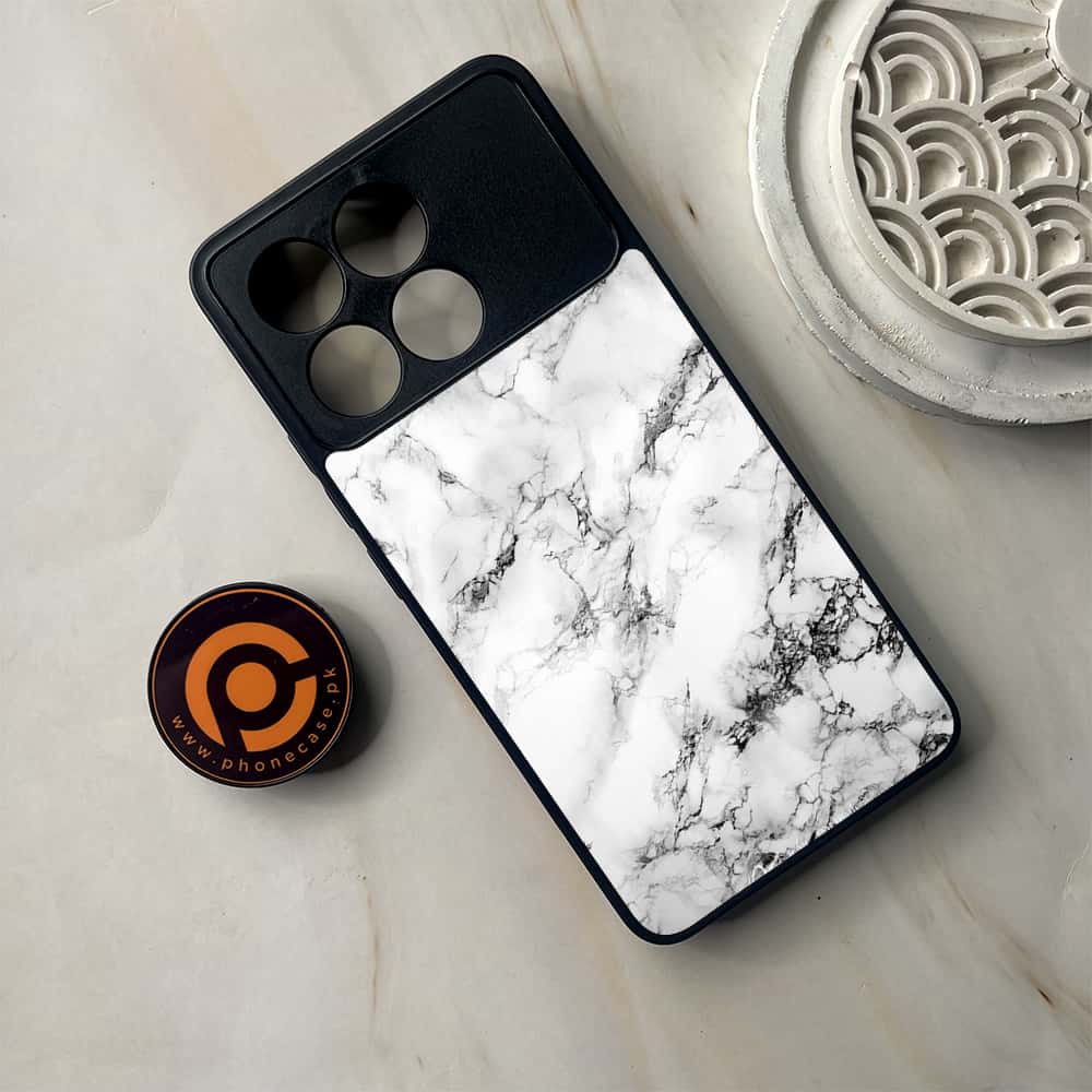 Xiaomi Poco F6 Pro - White Marble Series - Premium Metal Printed soft Bumper shock Proof Case